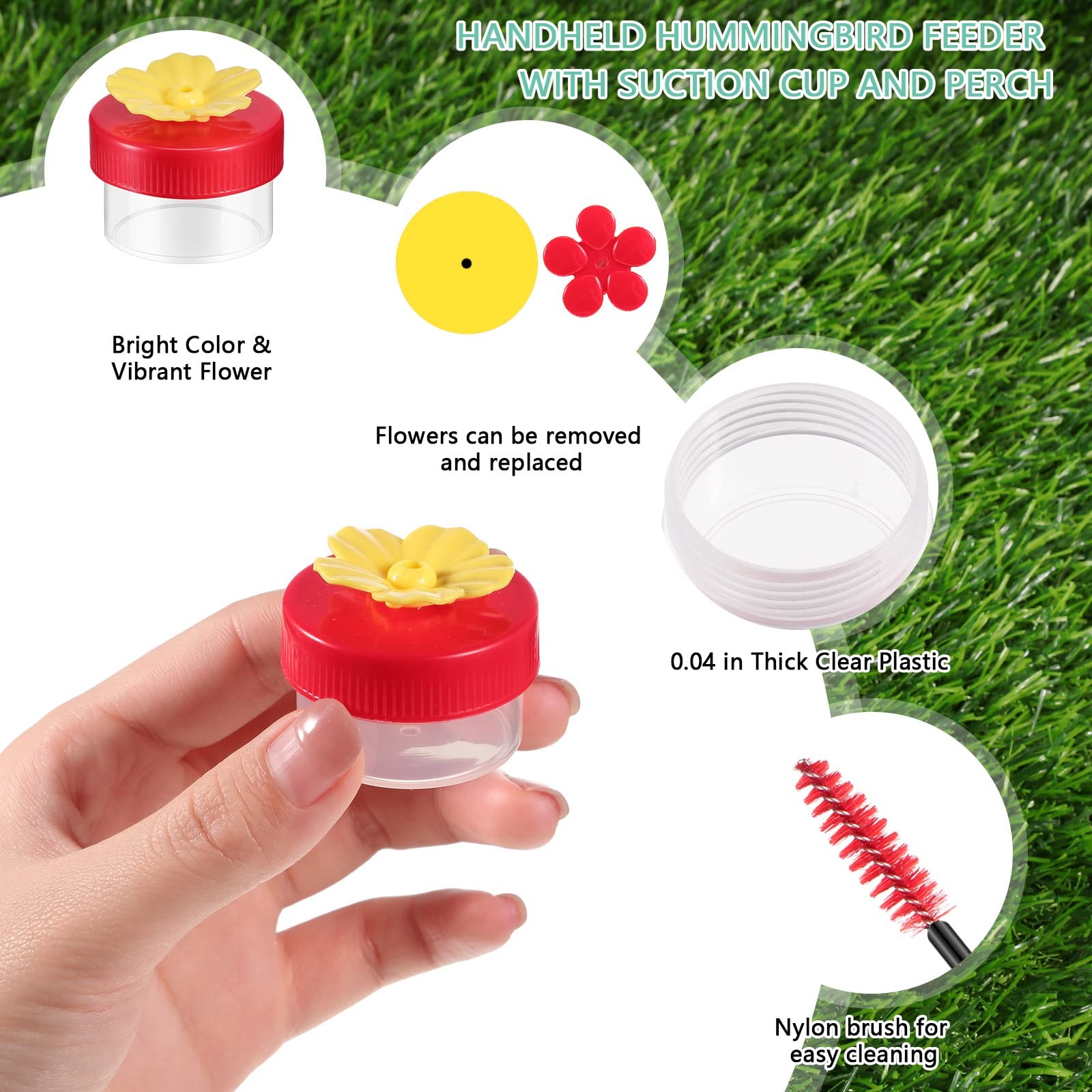 Hand Hummingbird Feeder 4 Pieces Window Flower Yellow,Red