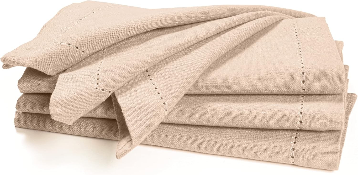 Palisa Cloth Dinner Napkins with Hemstitched 18" x (Set of 4), Beige
