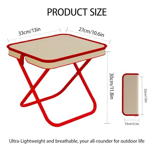 Collapsible Camping Stool Up to 265LB Folding Portable Large Red-edged Khaki