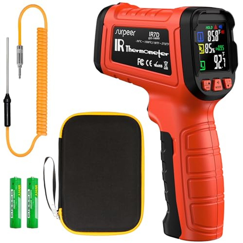 -58°F to 2732°F Infrared Thermometer IR Laser Gun 50:1, Digital Temperature Gun/