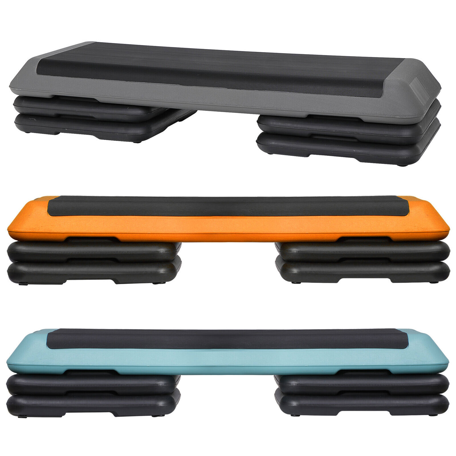 43'' Aerobic Step Platform w/ Adjustable Riser Workout Stepper Gray/Green/Yellow