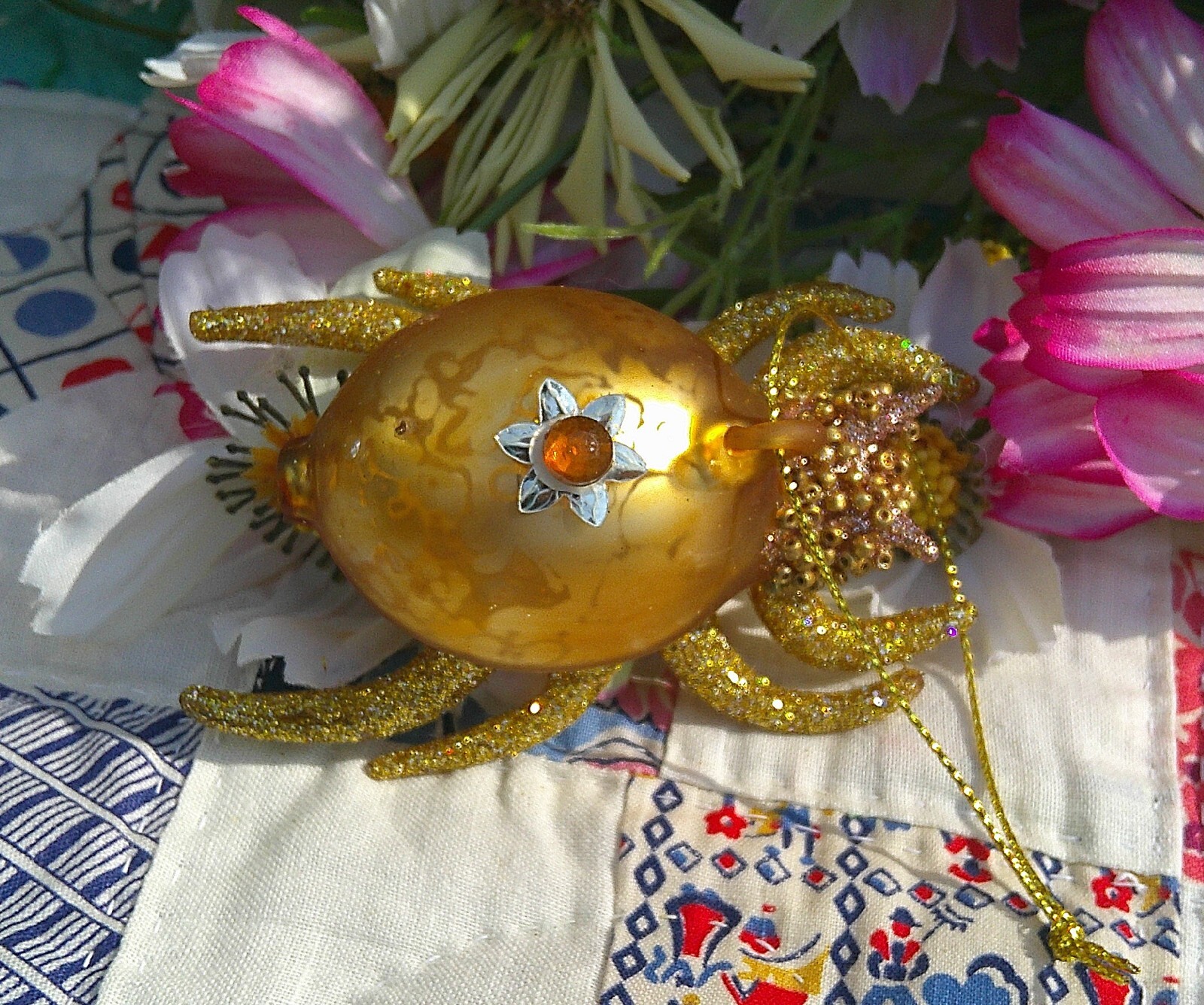 Cody Foster Easter Christmas Gold Glass Glittered Spider Ornament New