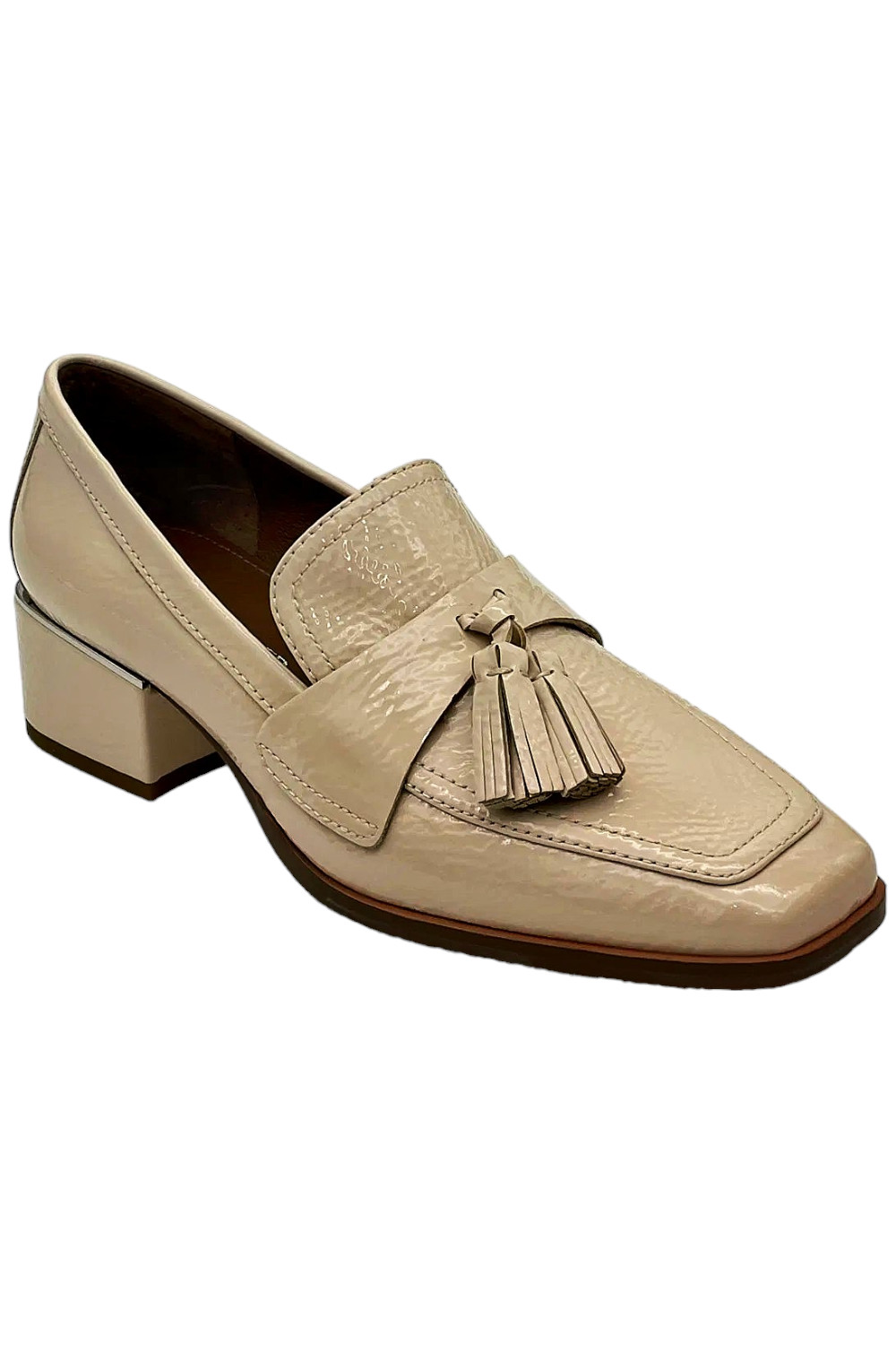 Donald Pliner Women's Avi Crinkle Patent Tassel Loafers Putty