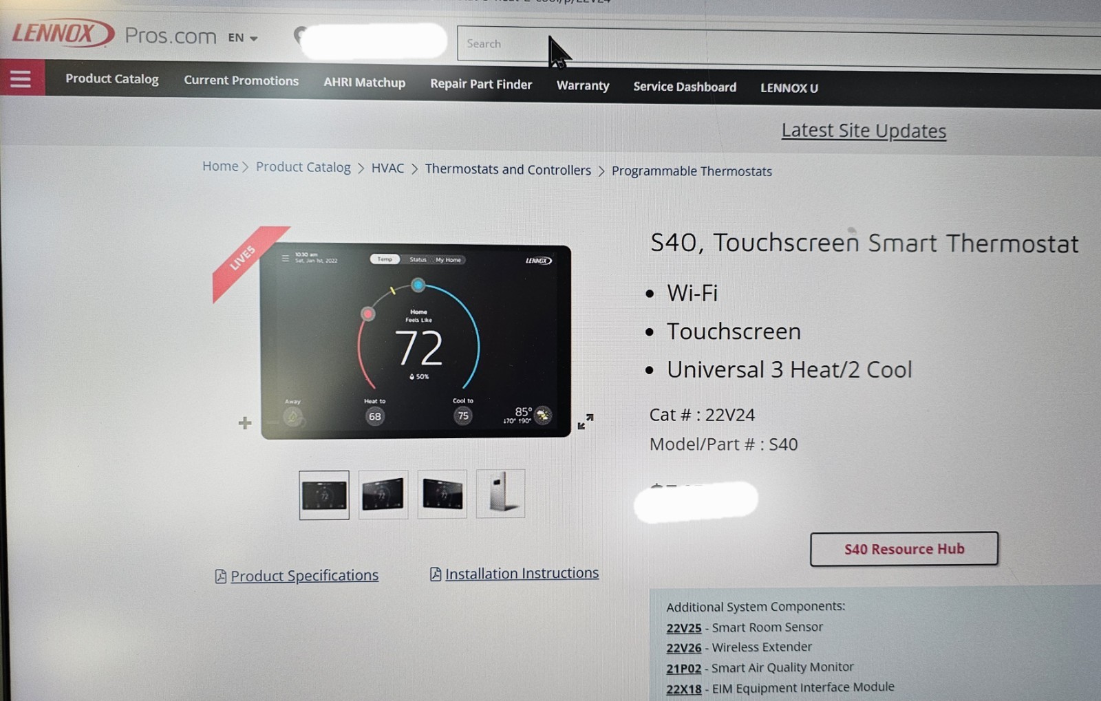 Lennox S40 Smart Programmable Thermostat Alexa Google Apple