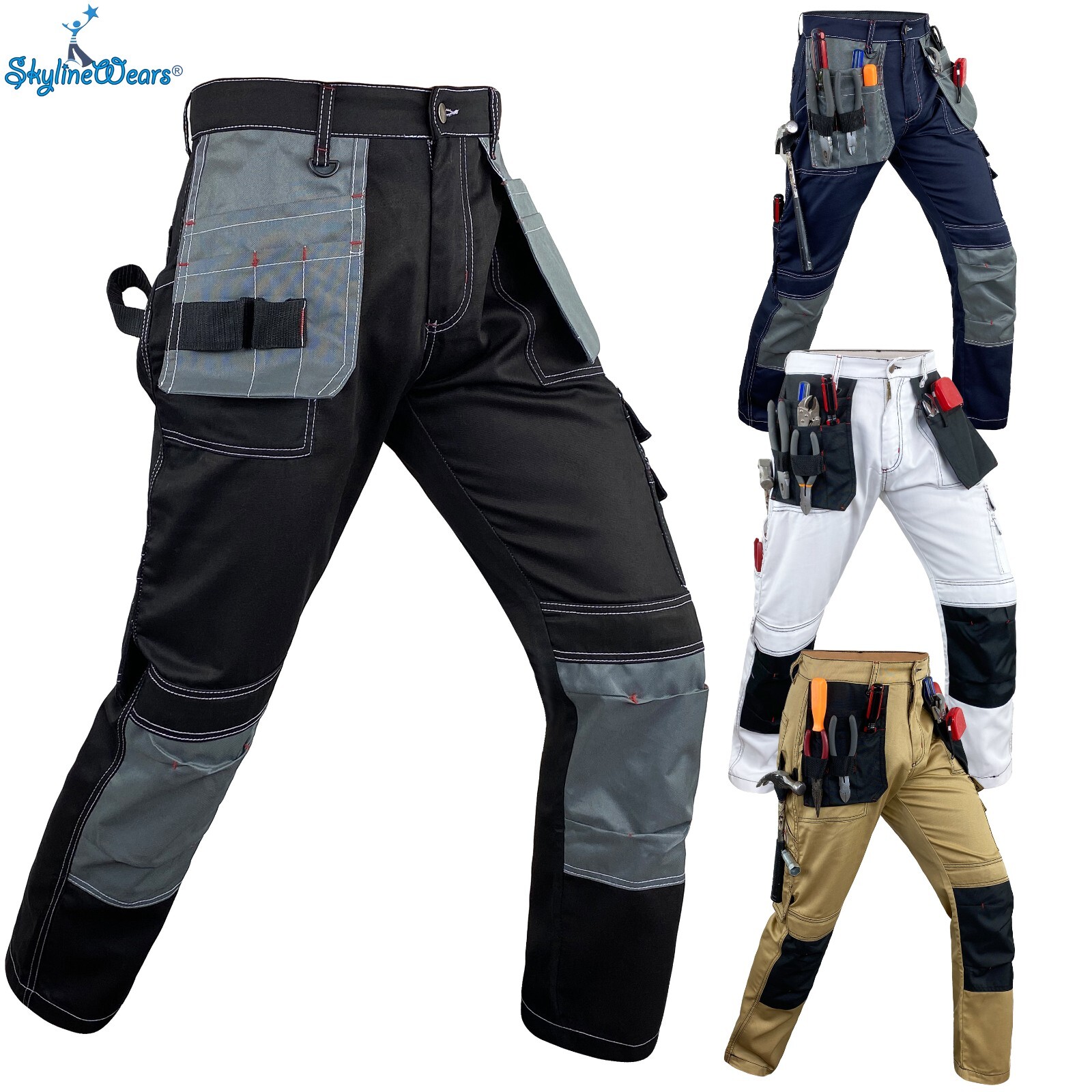 Men's Utility Cargo Work Pants Heavy Duty Work Trousers & Holster Pockets