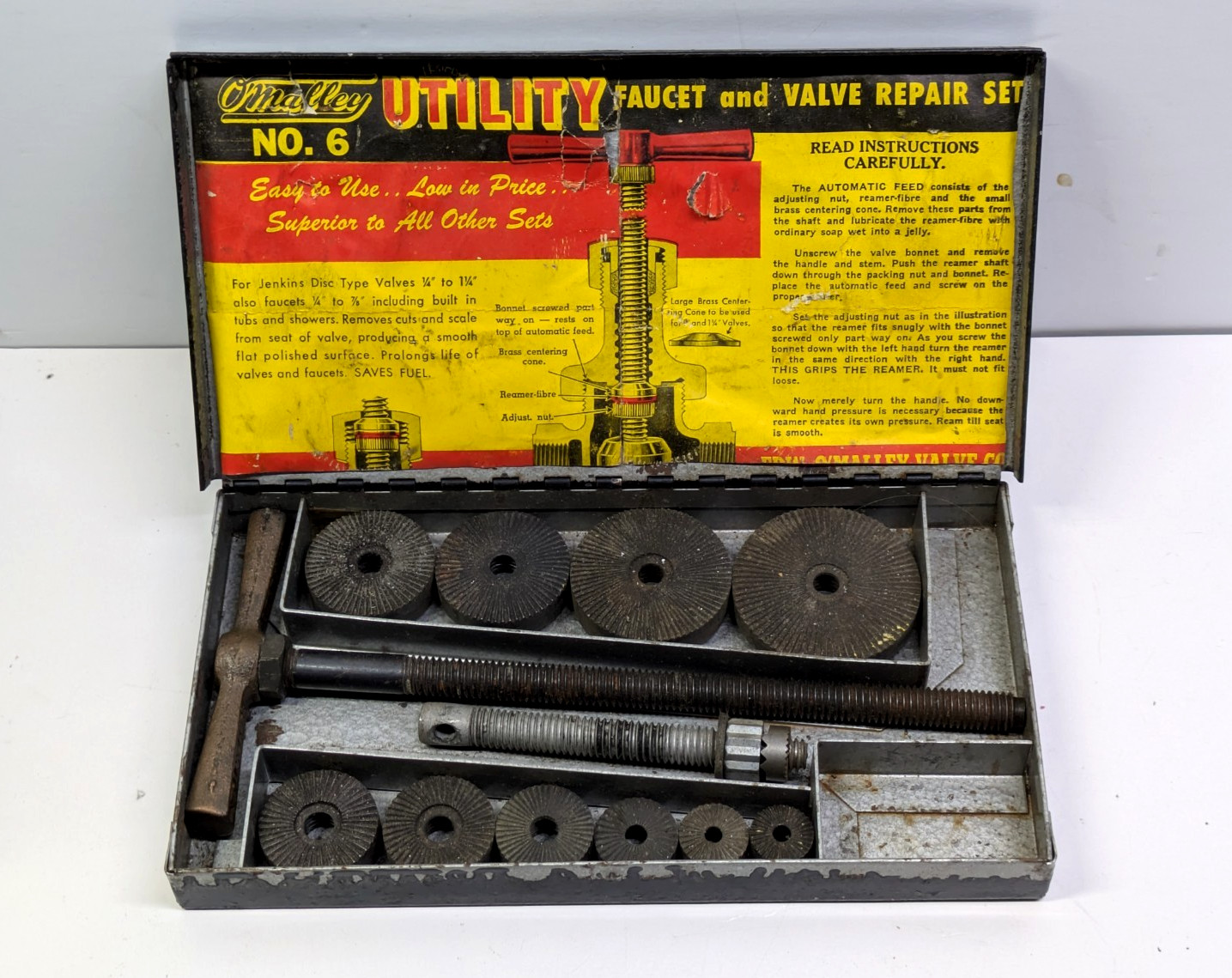 Antique O’Malley No.6 Faucet & Valve Repair Set with Metal Box
