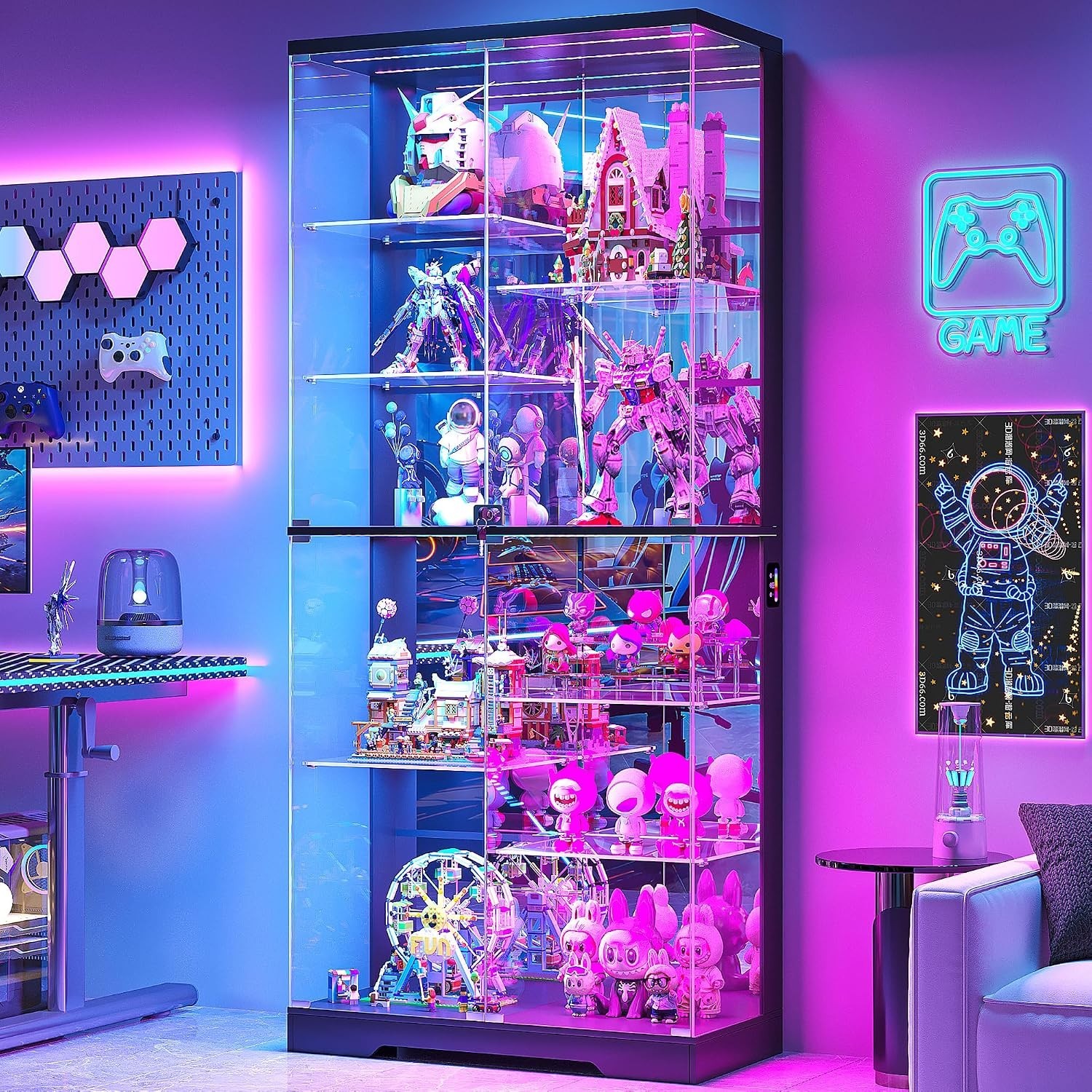 10-Tier Glass Display Cabinet with RGB LED Lights, Curio Cabinet w/ App Control