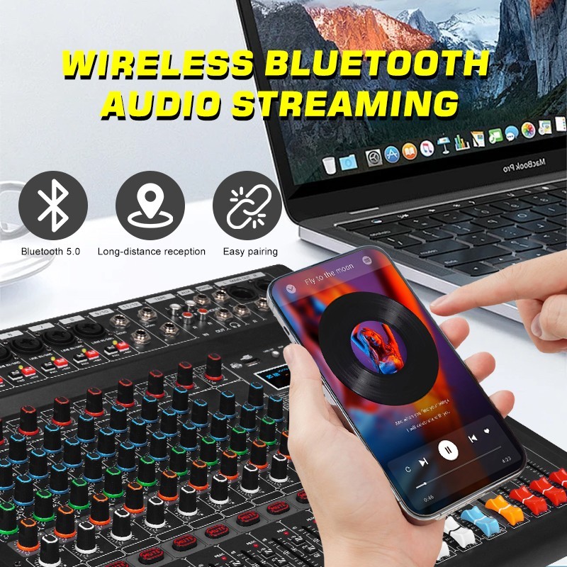 12-channel professional mixer with 99 DSP effects and Bluetooth/USB connectivity