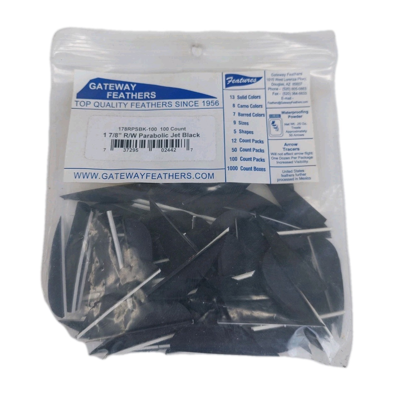 100 Pack Gateway Feathers 1 7/8" Right Wing: Parabolic Jet Black 178RPSBK-100