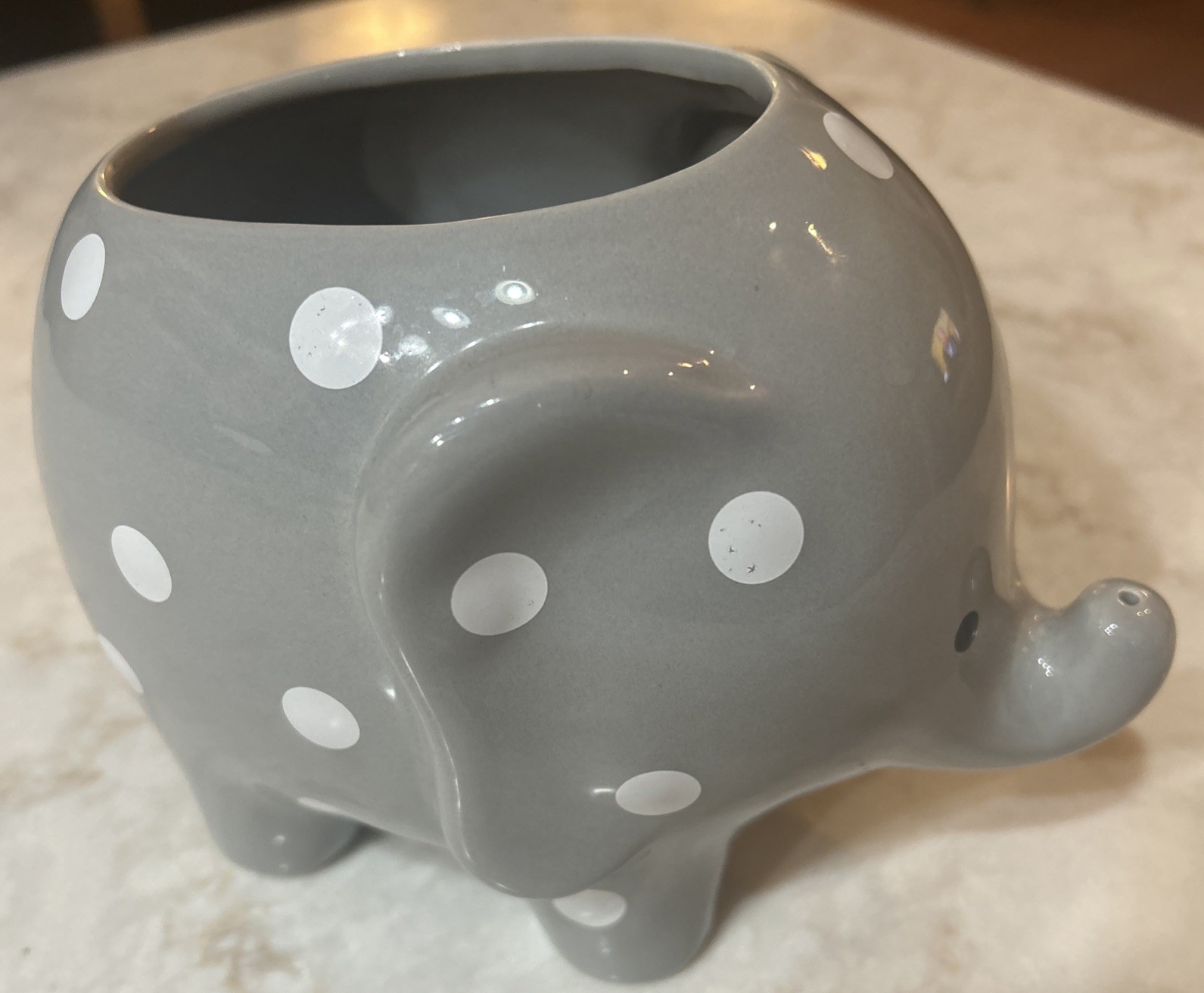 Teleflora Gift Ceramic Grey Elephant With White Polka dots Planter 6”H x 9”L