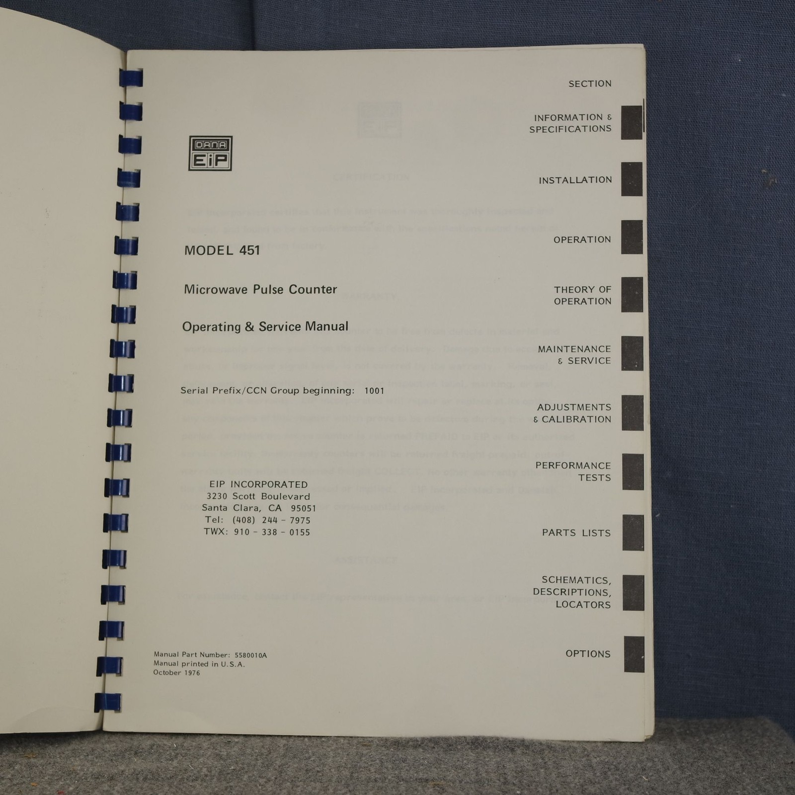 DANA EiP Model 451 Microwave Pulse Counter Operating and Service Manual