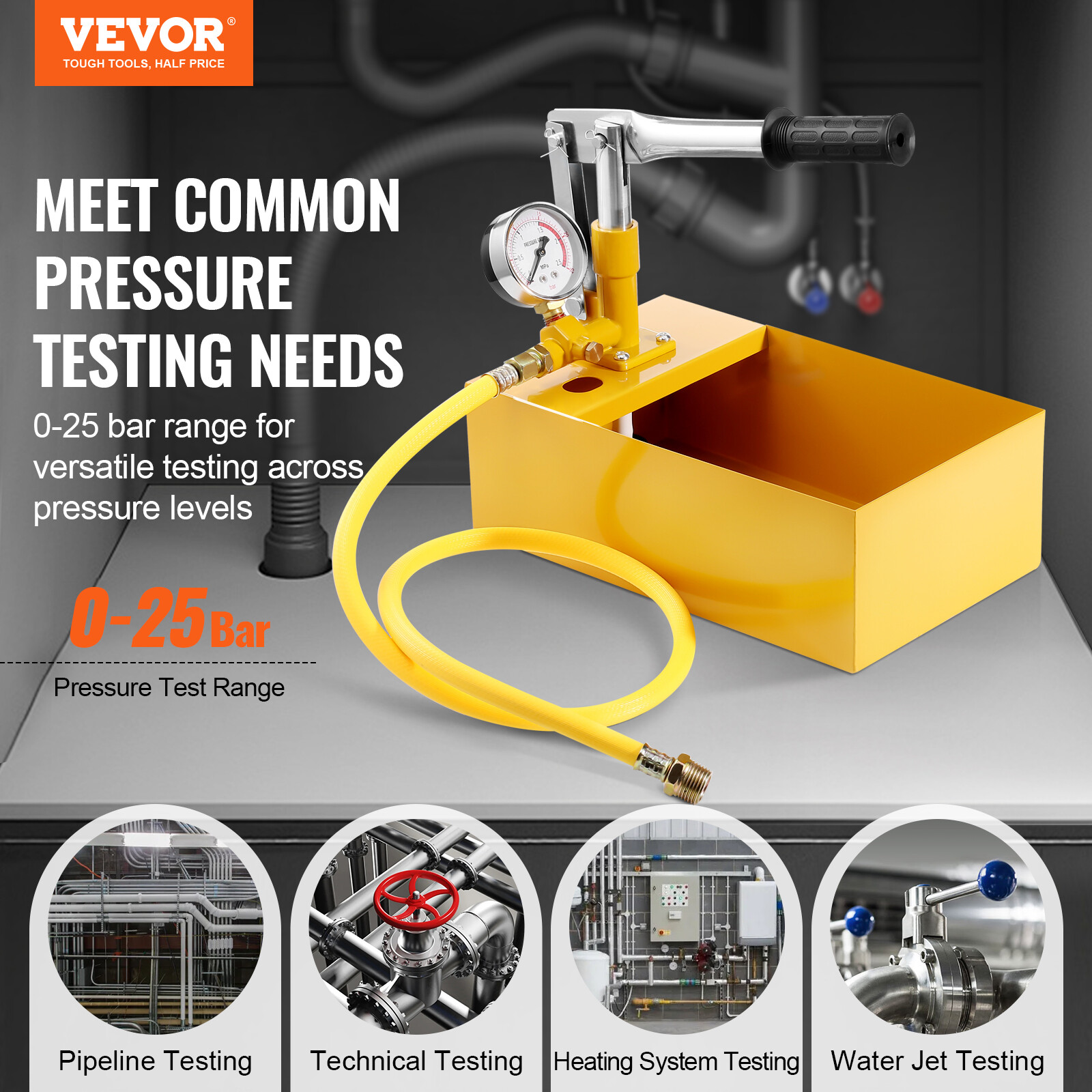 VEVOR Hydrostatic Pressure Test Pump Hydraulic Manual 25bar/362PSI Single Valve