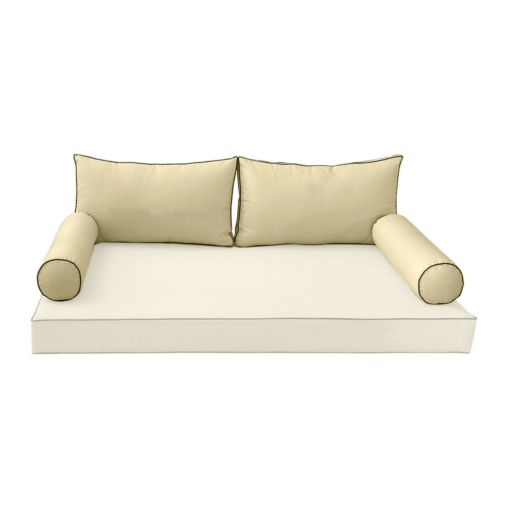 COVER ONLY Style2 Outdoor Bolster Back Pillow Slipcover Contrast Trim Twin-AD103