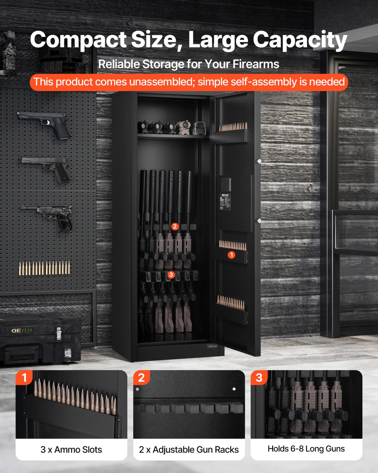 6-8 Gun Safe Rifle & Pistol Cabinet Quick Access Digital Lock w/ Ammo Rack