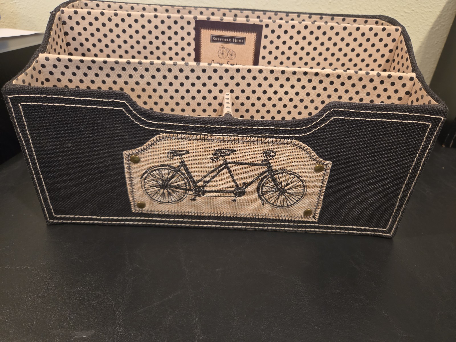 Letter Sorter Fabric Black Tan Poka Dot