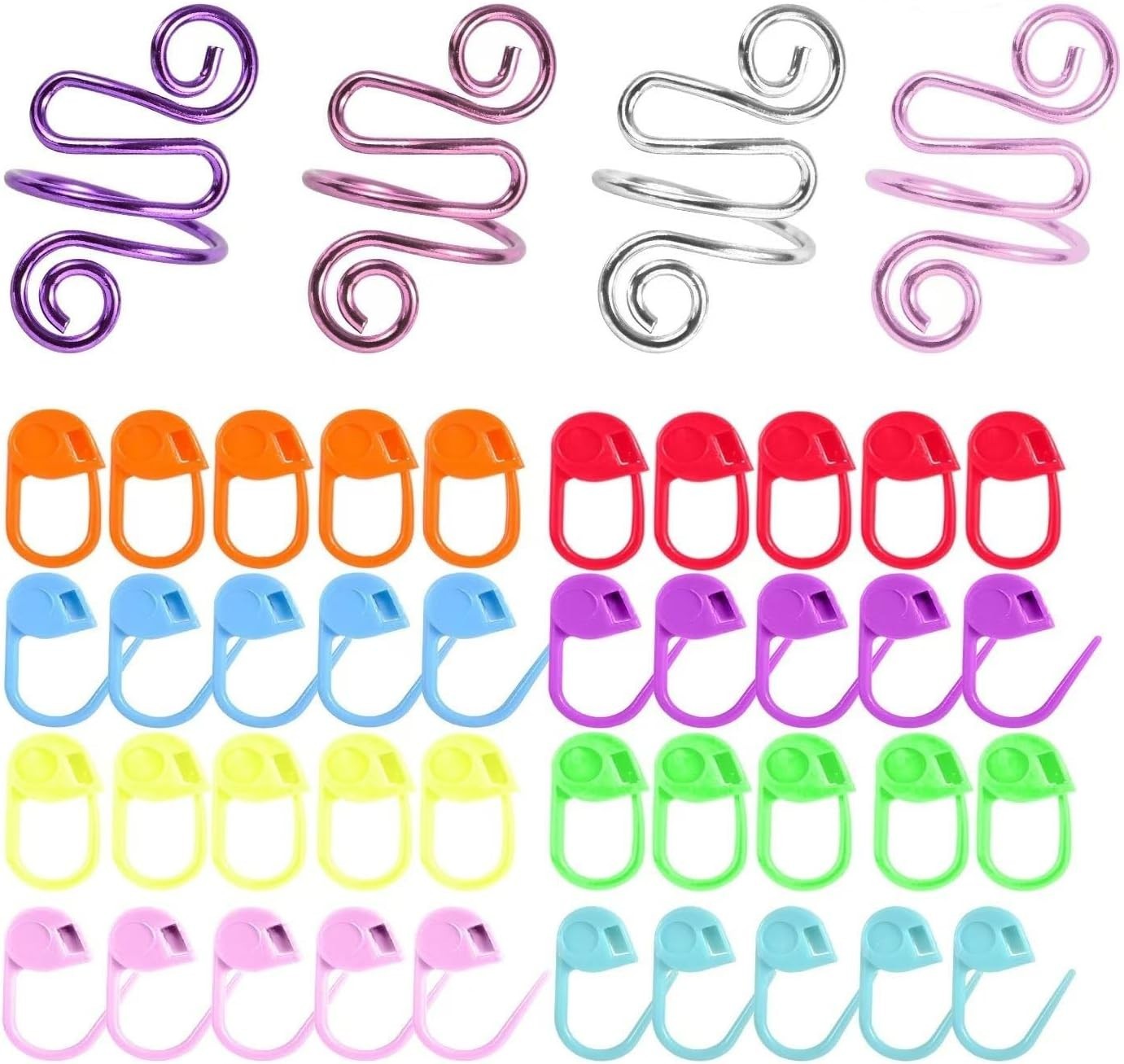 4Pcs Crochet Rings for Tension + 100Pcs Stitch Markers Clip, Ring for Finger