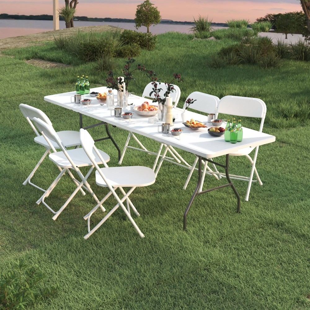 6 Foot Folding Table,Fold-in-Half Plastic Table