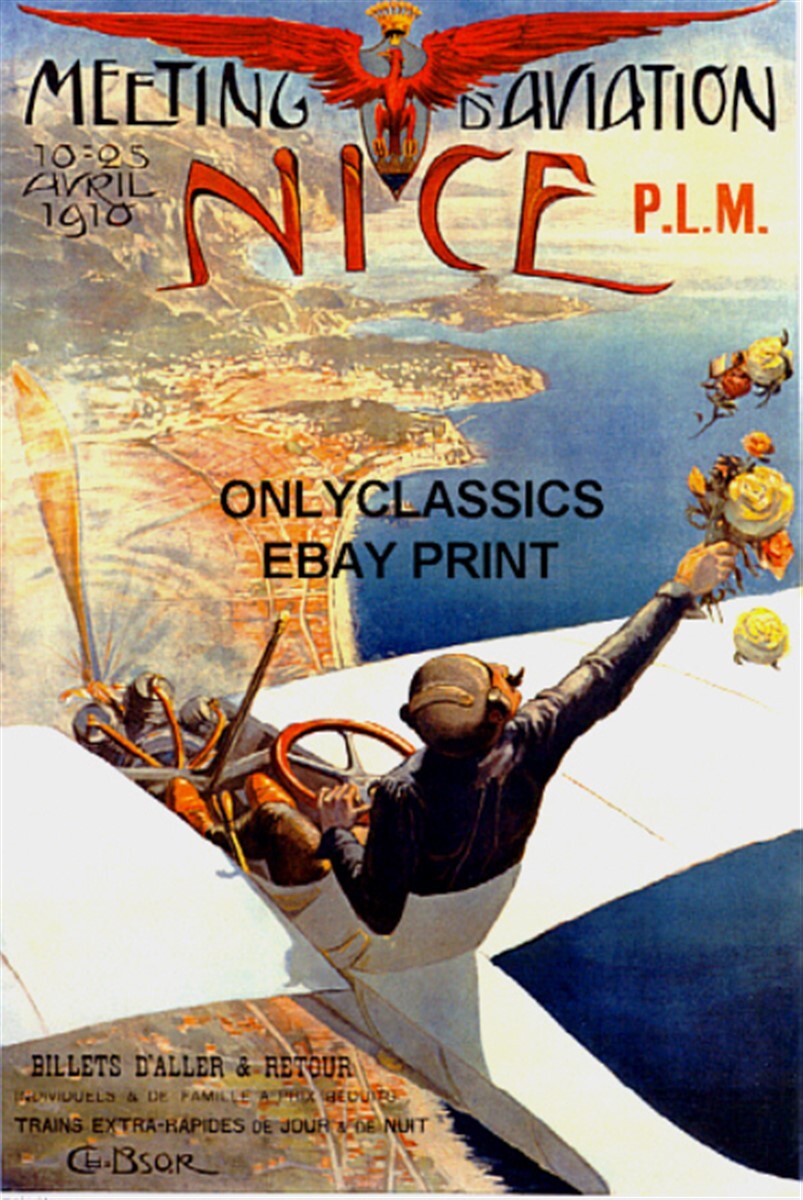 1910 AVIATION NICE FRANCE EXPOSITION 11X17 POSTER AIRPLANE RACING PILOT ART DECO