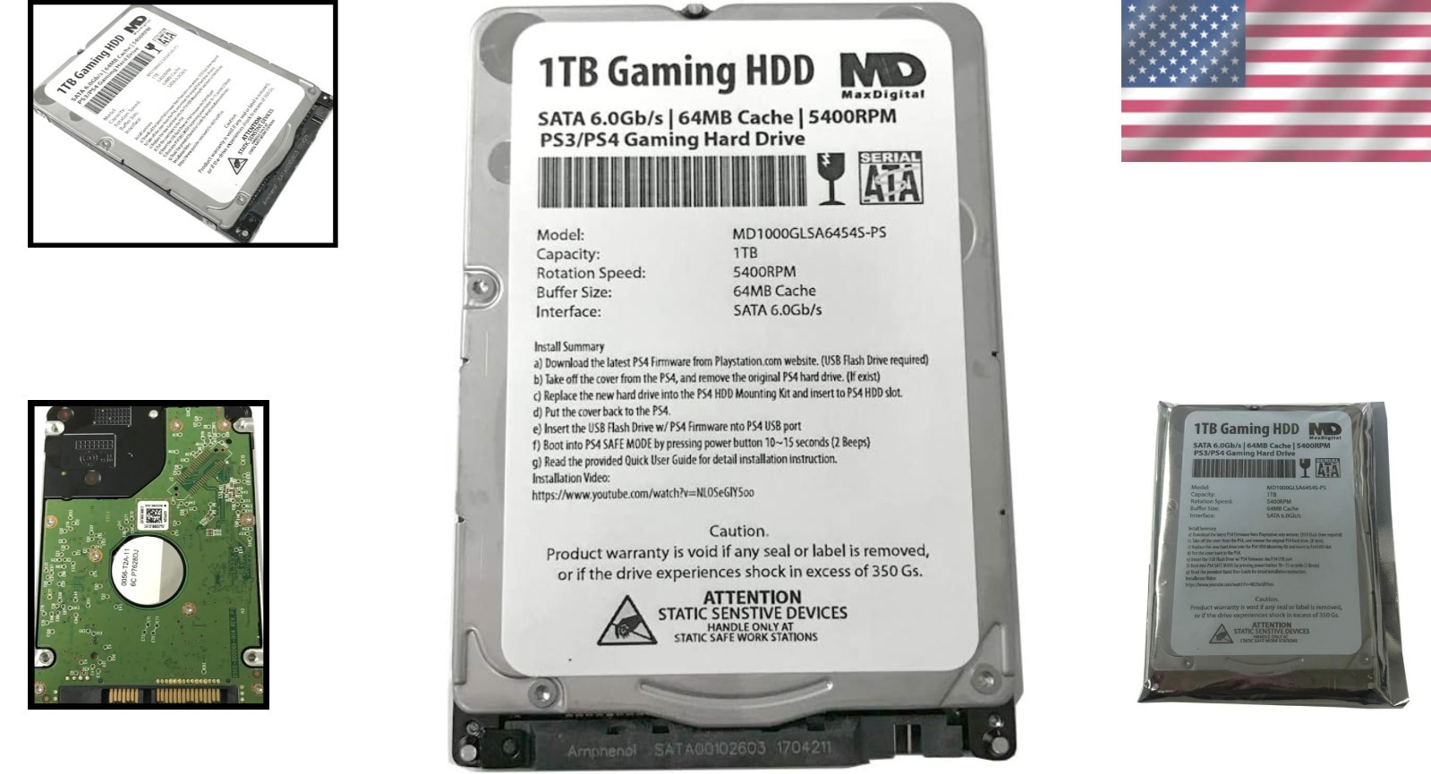 1TB 2.5inch 7MM Gaming Hard Drive for PS3/PS4 - 64MB Cache**