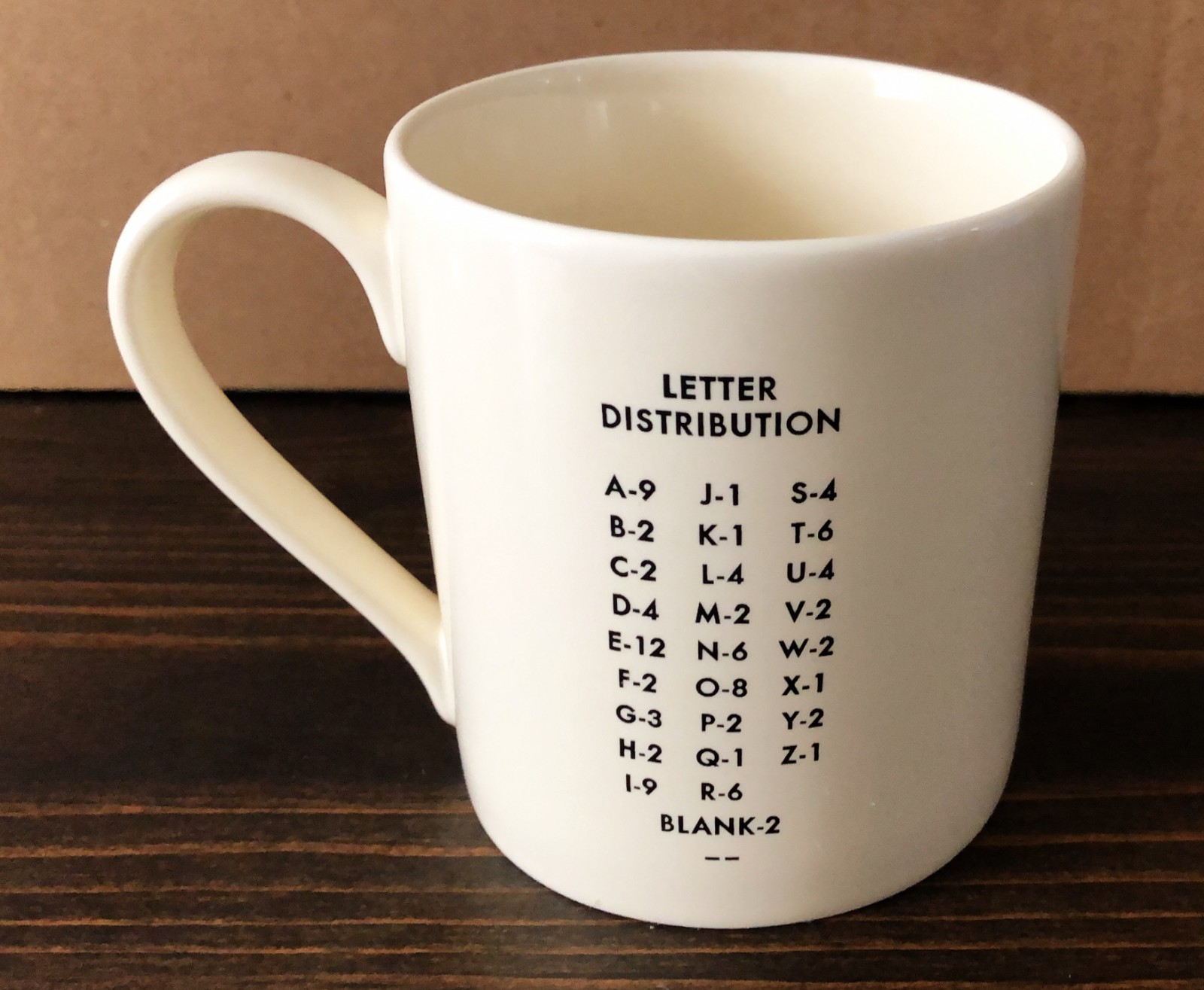Scrabble “E” Letter Mug by Wild & Wolf 2012 Ceramic Coffee Cup Batch #1904