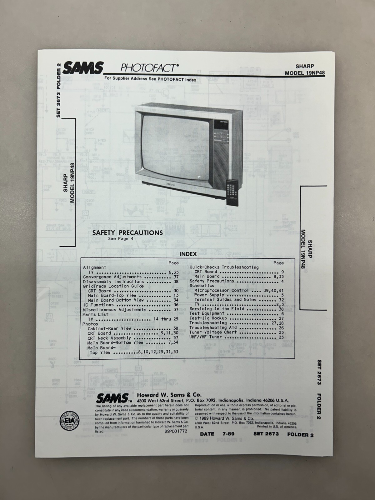 Sharp 19NP48 Service Manual Sams Photofact Free Shipping