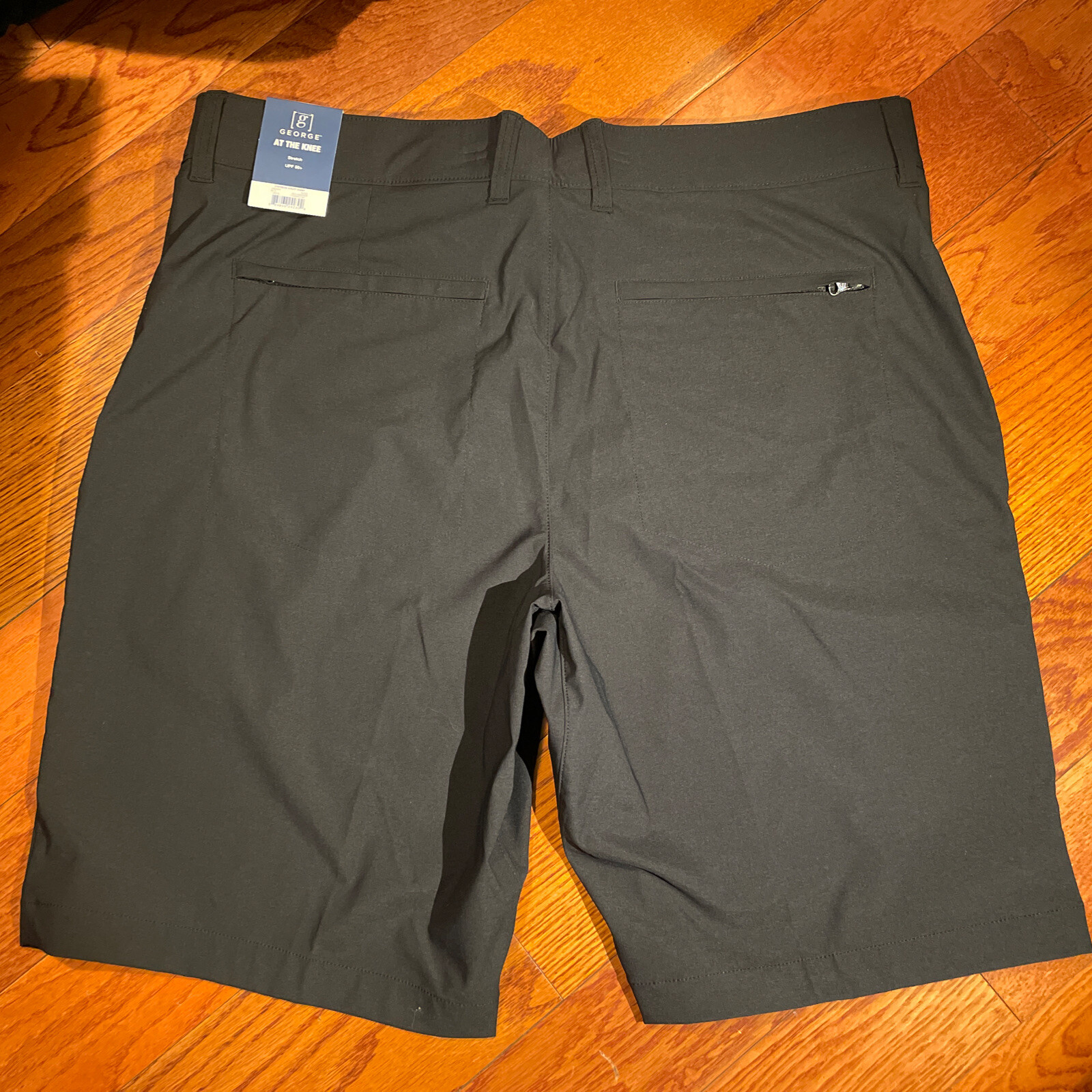 NWT Mens George Solid Black Flat Front Stretch Utility Shorts Size 42