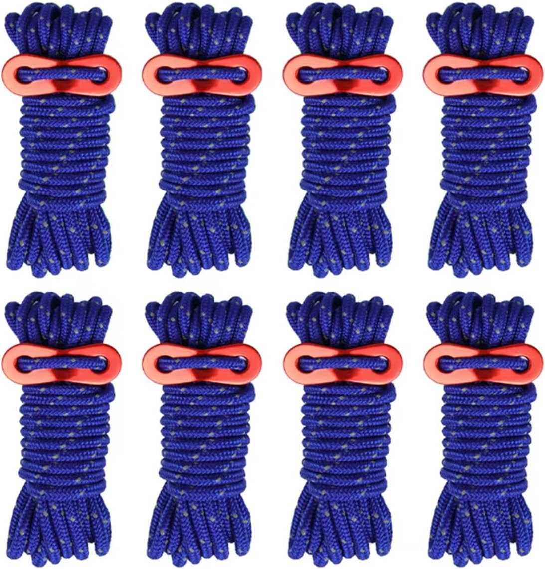8 Pack 4mm Guy Lines Ultralight Tent Cords with Aluminum Adjuster Multicolor