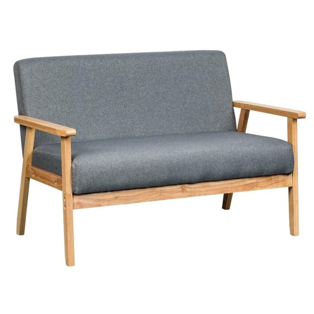 Maklaine 17" Contemporary Fabric/Solid Wood Loveseat in Gray