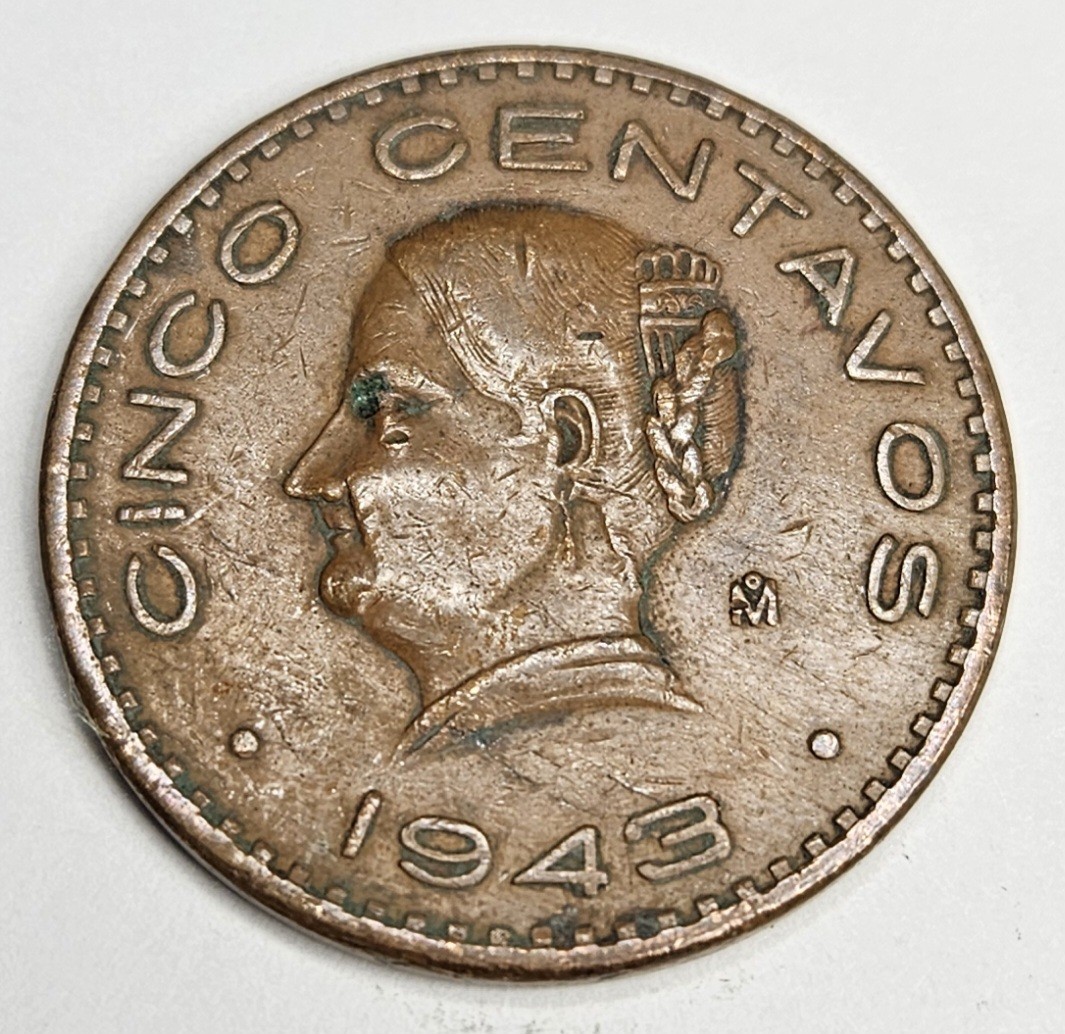 1943 Mexico Cinco 5 Five Centavos - Circulated Mexican Bronze World Coin - L8