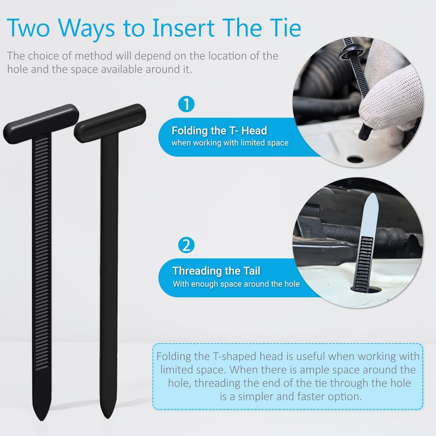 Nylon Universal Cable Tie Buckles - Multi-functional T Rivet Zip Ties, Automotiv