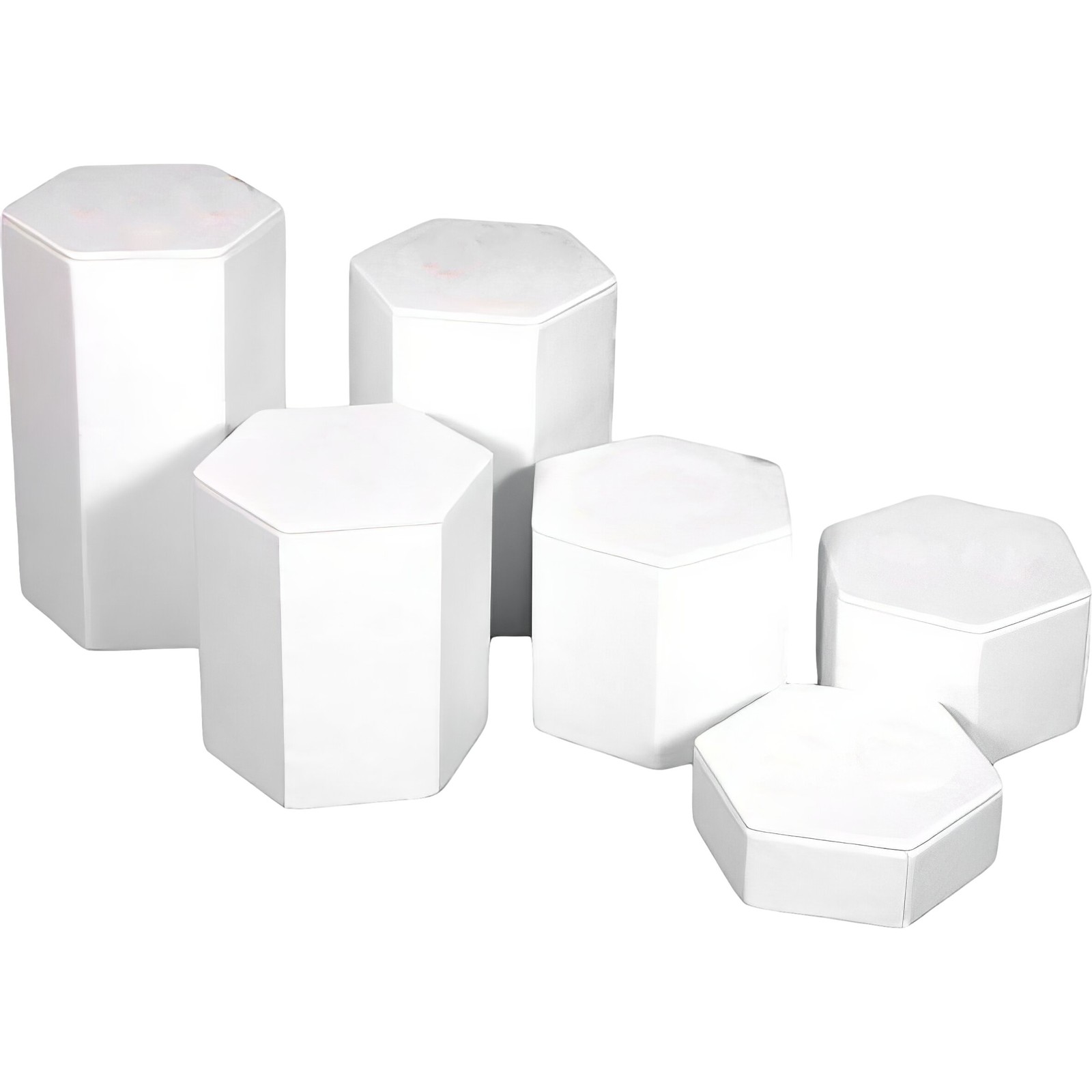 6 White Faux Leather Jewelry Showcase Display Risers 1" to 6"