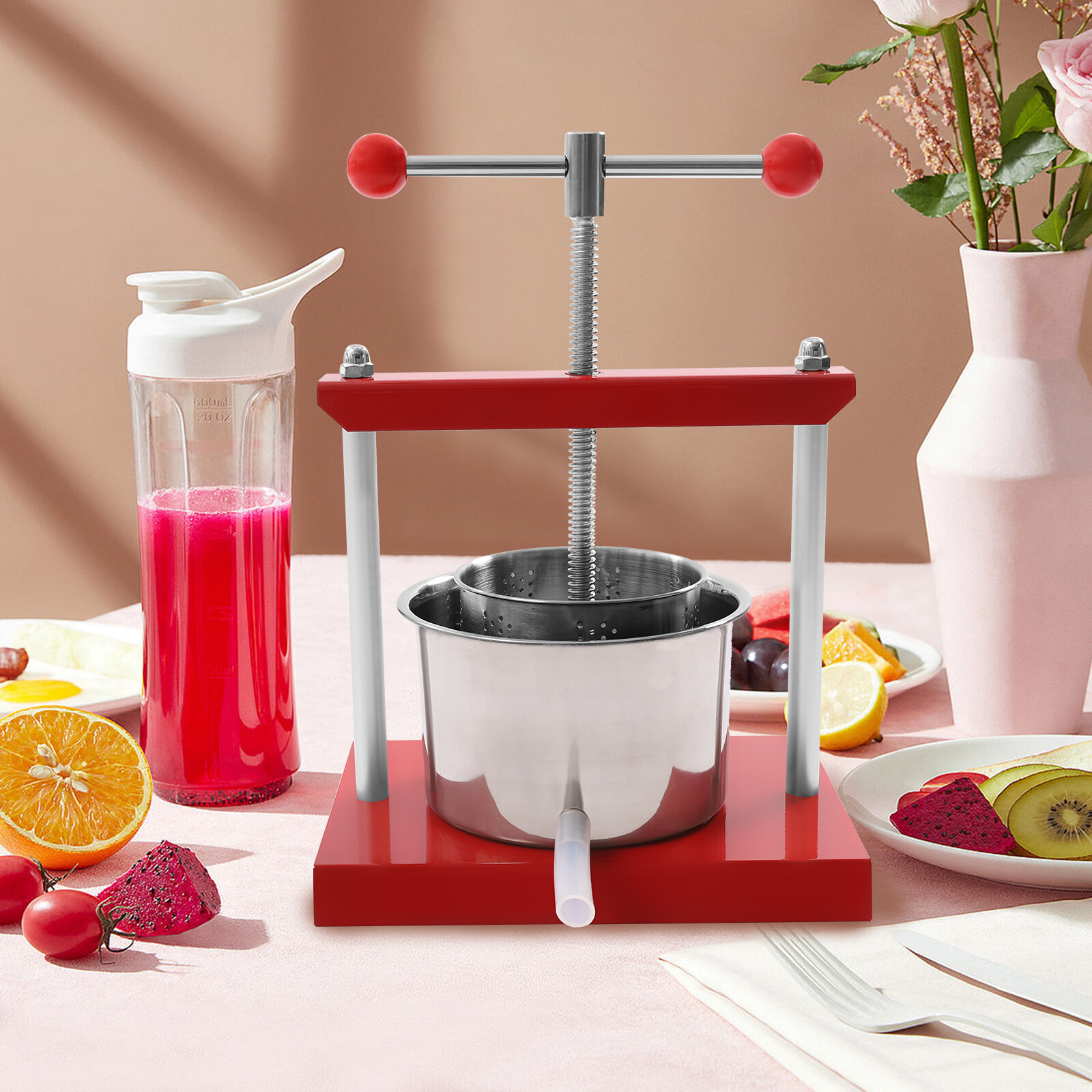 0.8gal Stainless Steel Fruit Wine Cider Press, Apple Grapes Crusher, Juice Maker