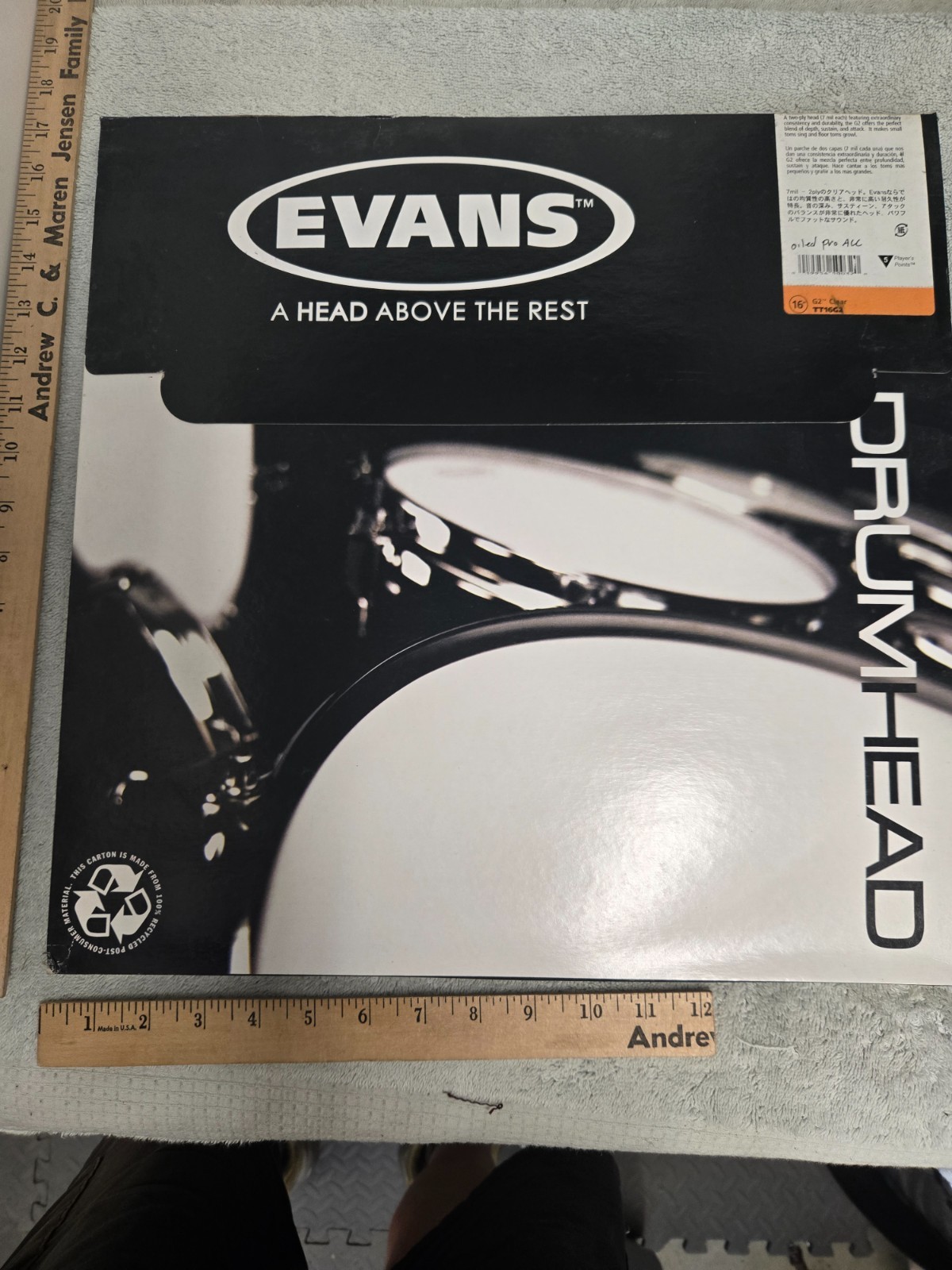 evans drumhead, 16" G2 clear TT16G2