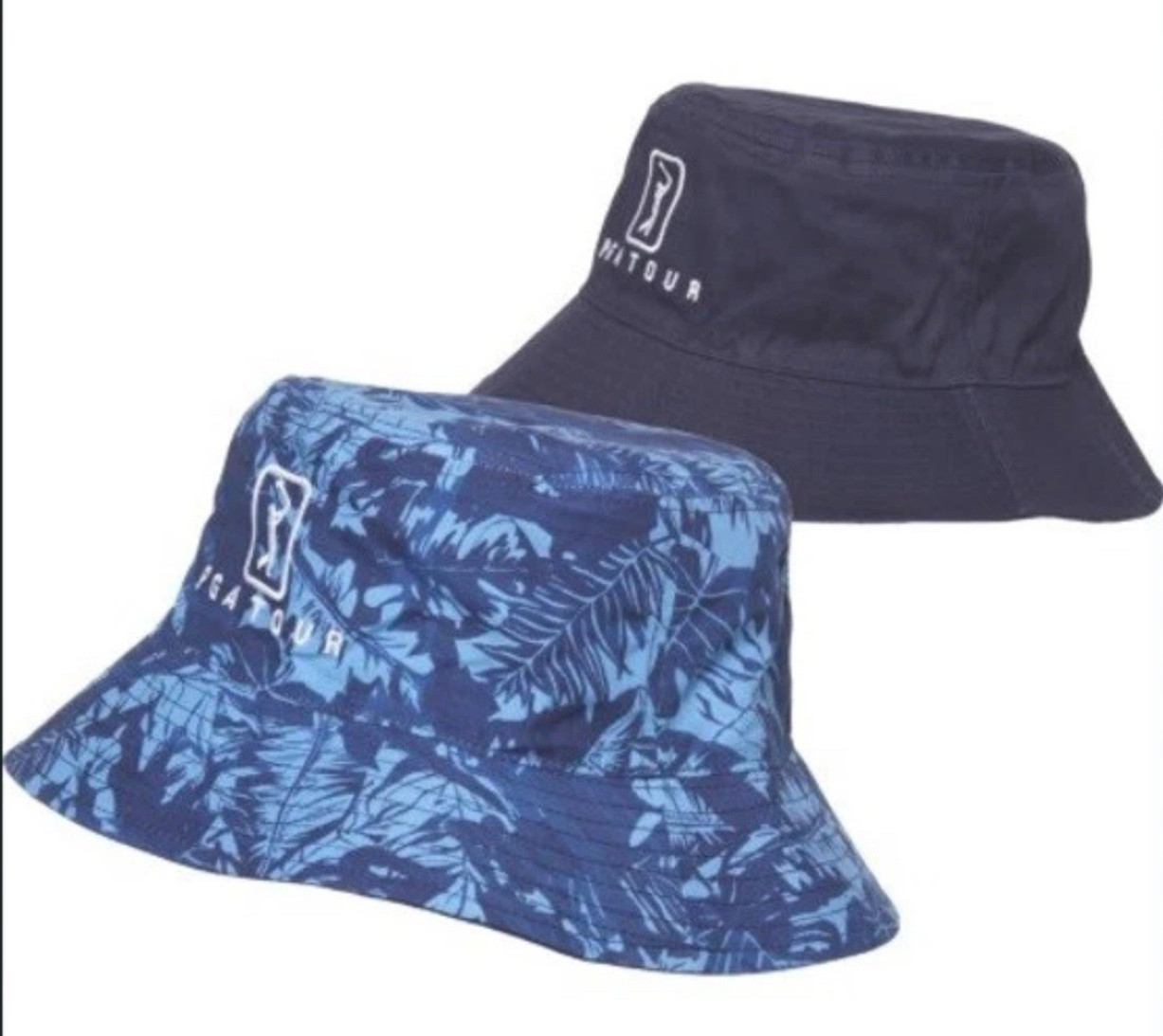 PGA Pro Series Reversible Bucket Hat OSFM Navy Palm Moisture Wicking UPF 50+ NEW