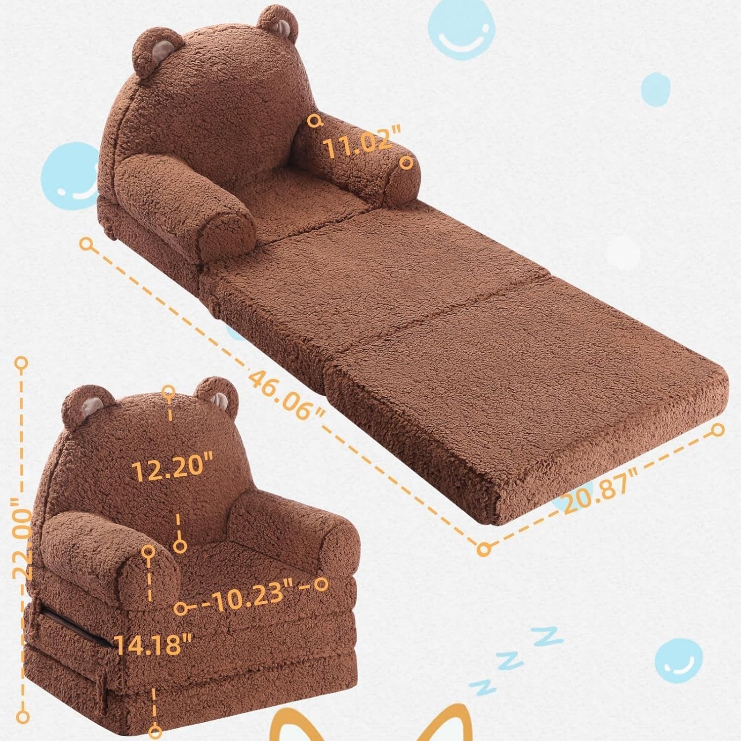 Kids Sherpa Sofa w/ Tri-Layer Foam Cushions, Comfy Toddler Seating, Brown