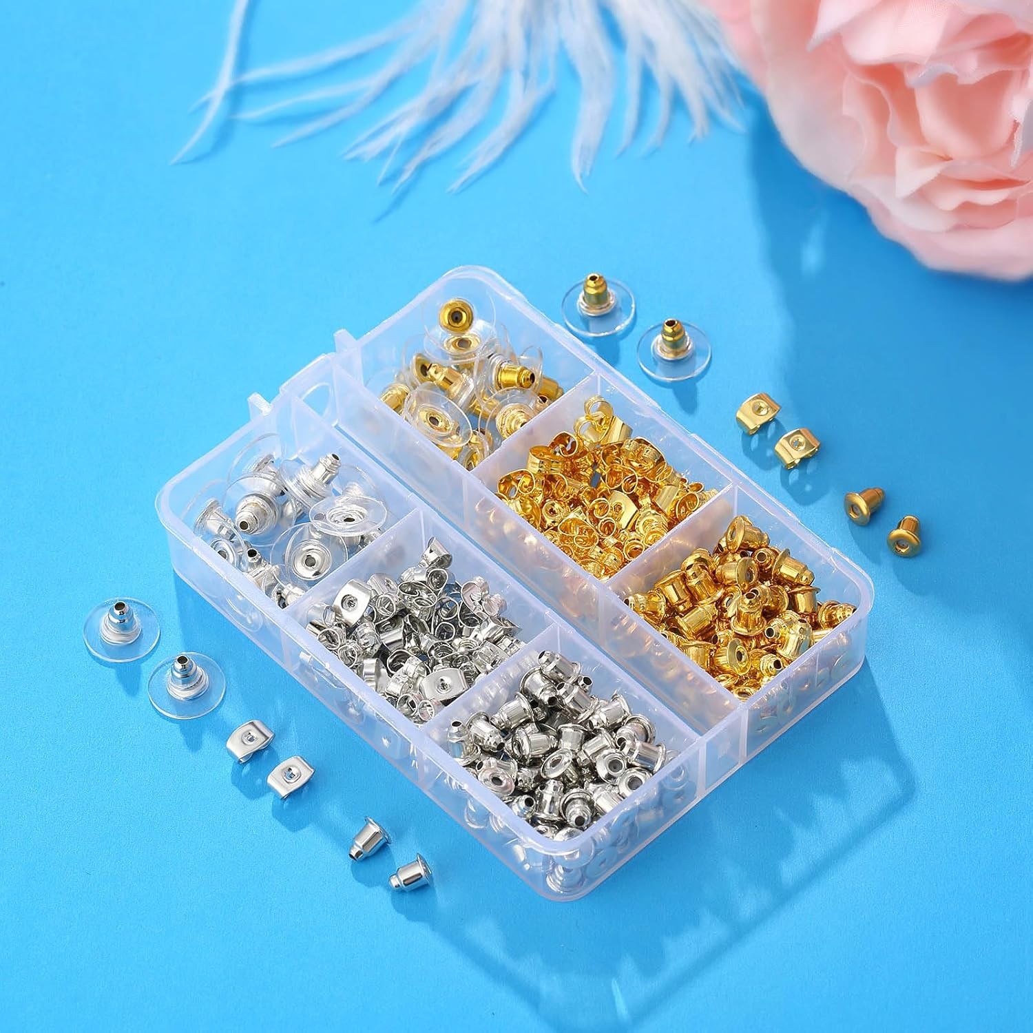 170PCS Hypoallergenic Metal Earring Backs 6 Styles Safety Stud Hoop