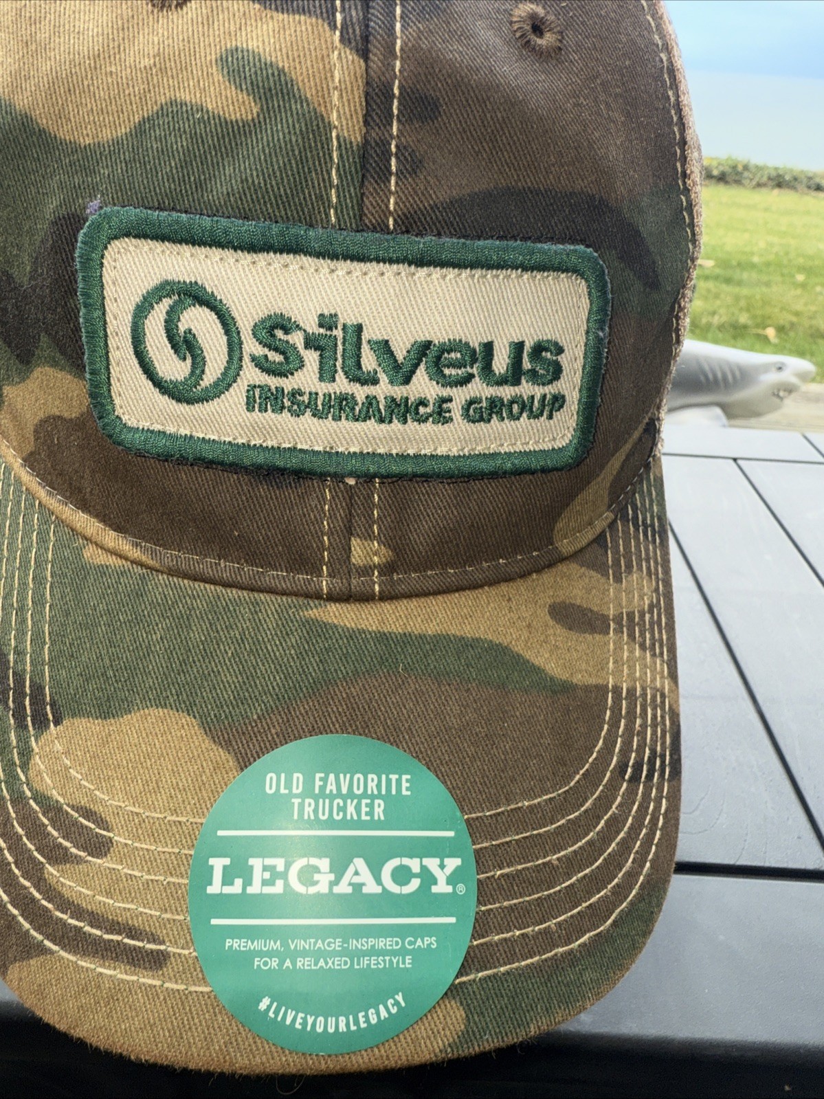Silvers Insurance Group Green Tan Patch on Camo Gold Trucker Hat Cap SnapBack