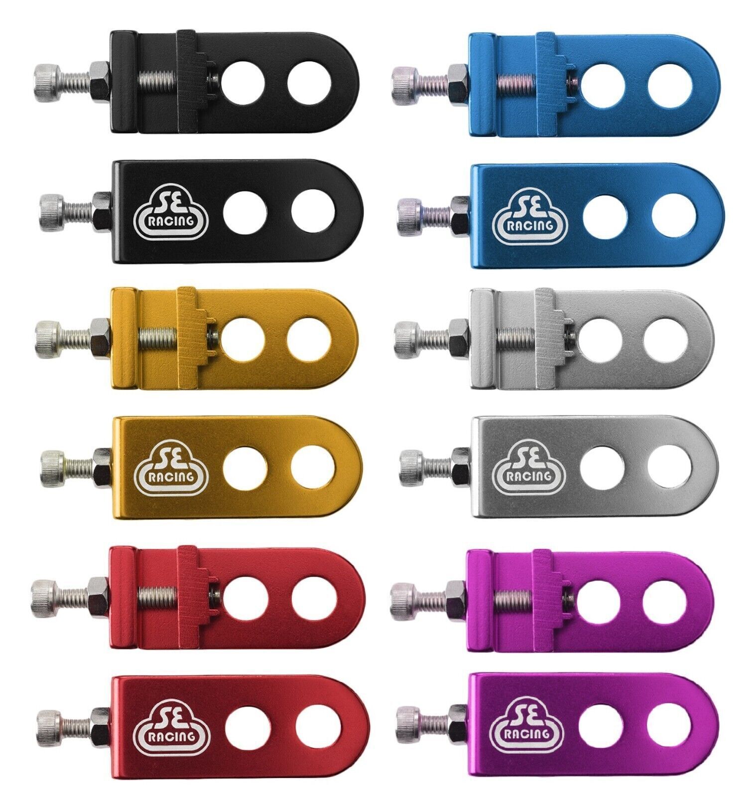 SE RACING Lockit BMX Chain Tensioner Adjuster Pair Alloy 3/8" (10mm) Axles Bikes