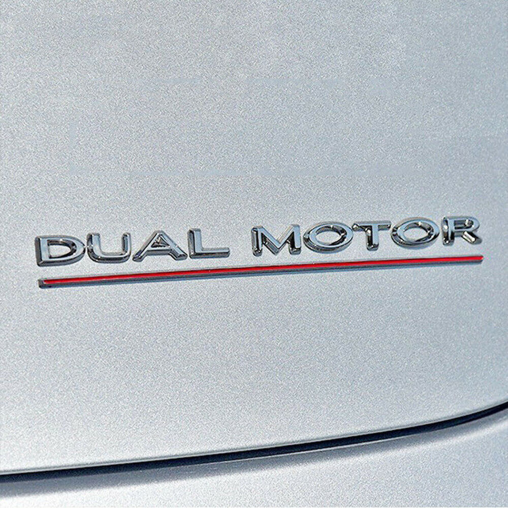 Tesla Model S, 3, X, Y, Chrome ABS Dual Motor Emblem, Chrome Red/Chrome Underlin