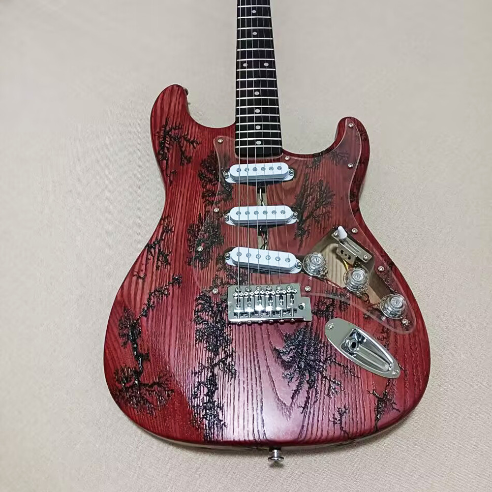Ash ST Lightning Struck Wood Electric Guitar Rosewood Fretboard  Red