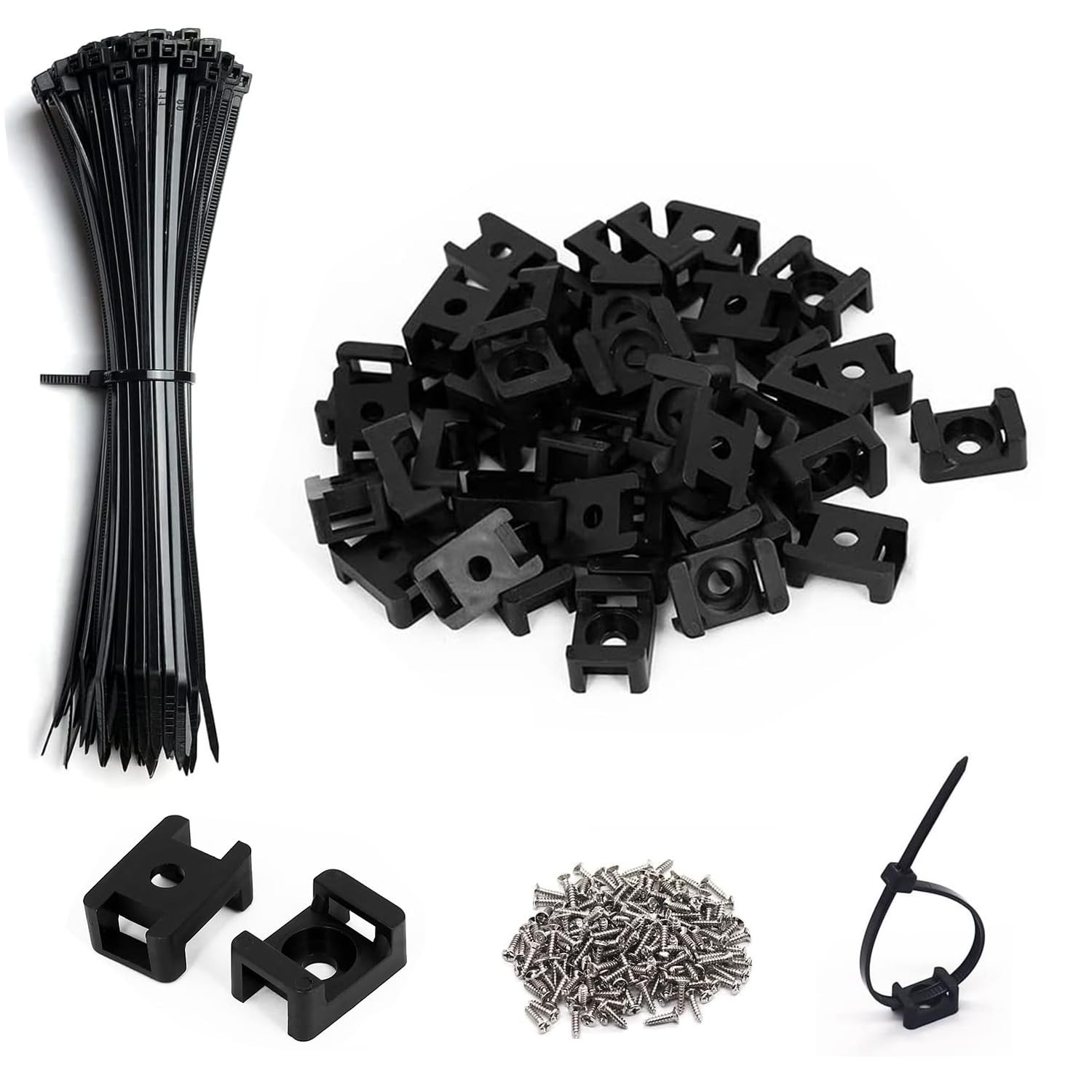 60 Set Black Cable Zip Tie Mounts Kit Wire Clips Organizer Holders Clamps with 0