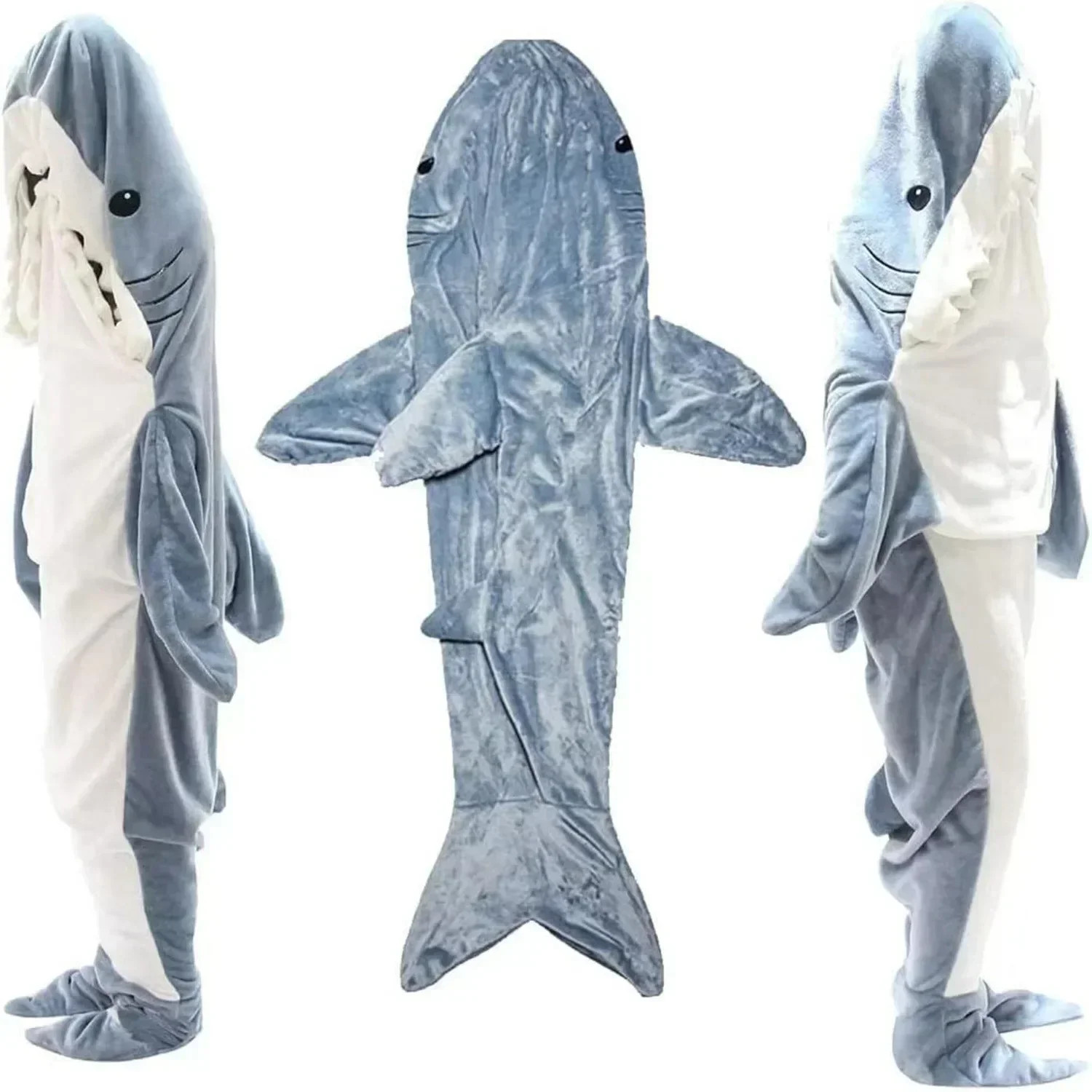 Cartoon Shark Blanket Plaid Gown Sleeping Bag Women Pajamas Adult Blanket Flanne