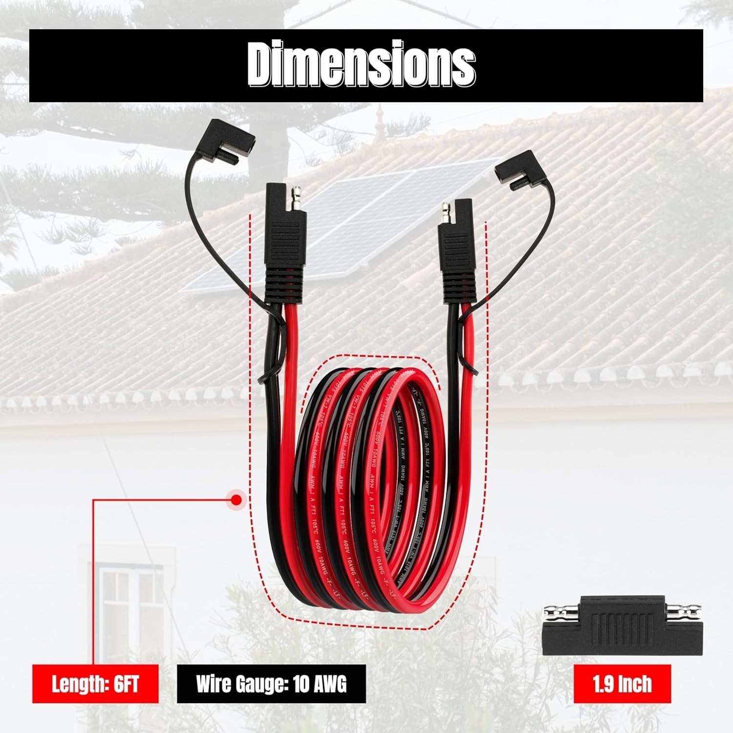 6FT 10AWG SAE Extension Cable, SAE Connector Cable Quick Disconnect