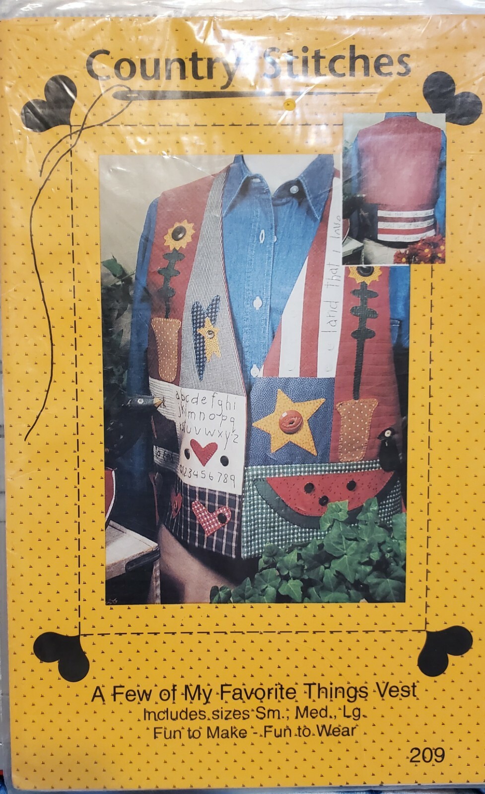 Country Stitches pattern 209 A Few Of My Favorite Things Vest S,M, L uncut