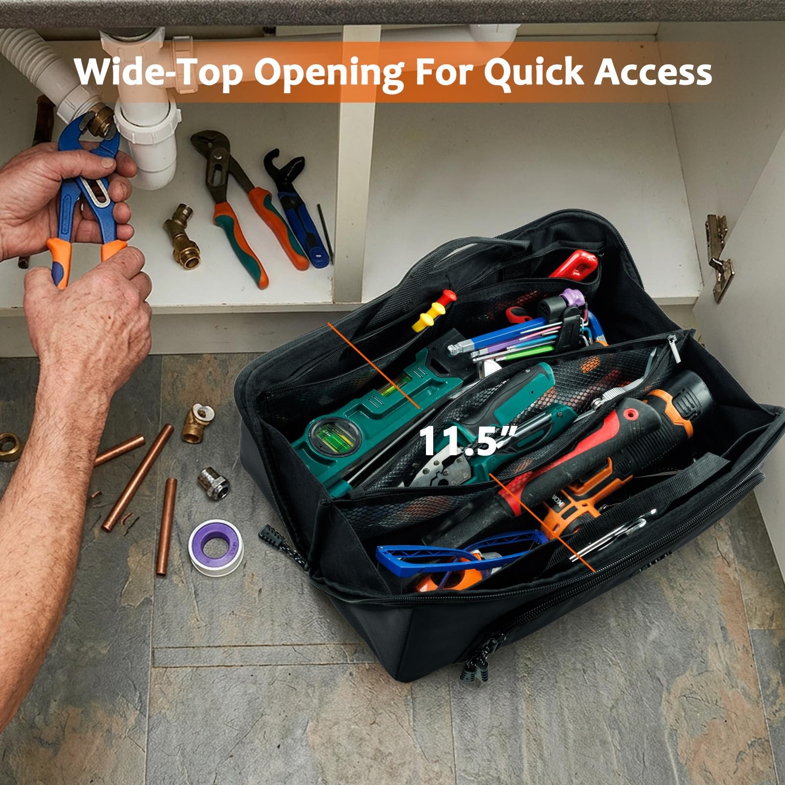 Portable Tool Bag Organizer WideOpen Tote Multi Compartments