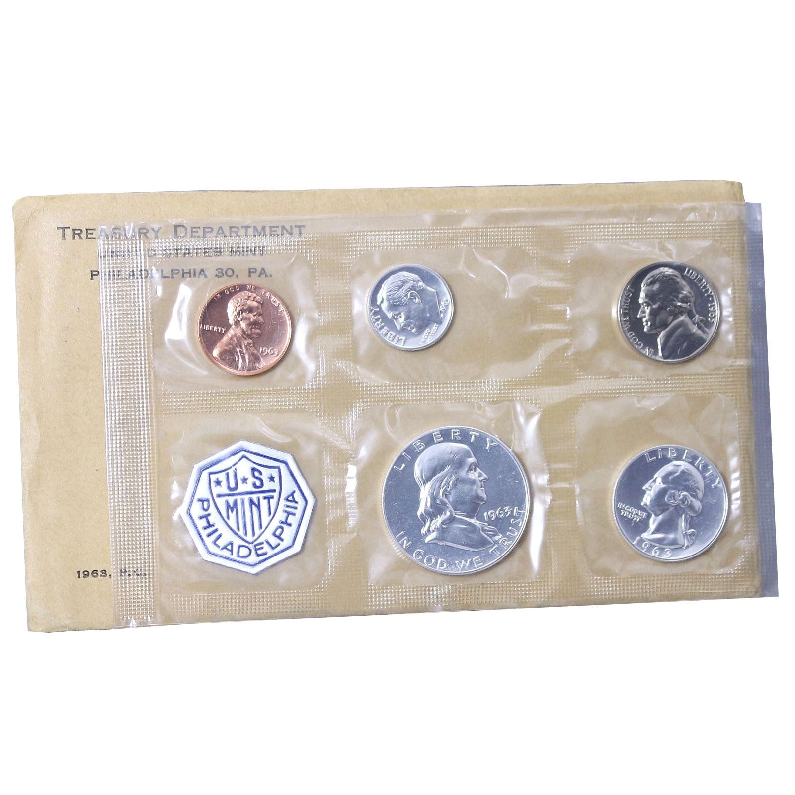 1963 (P) Proof Set Original Envelope 90% Silver US Mint 5 Coins