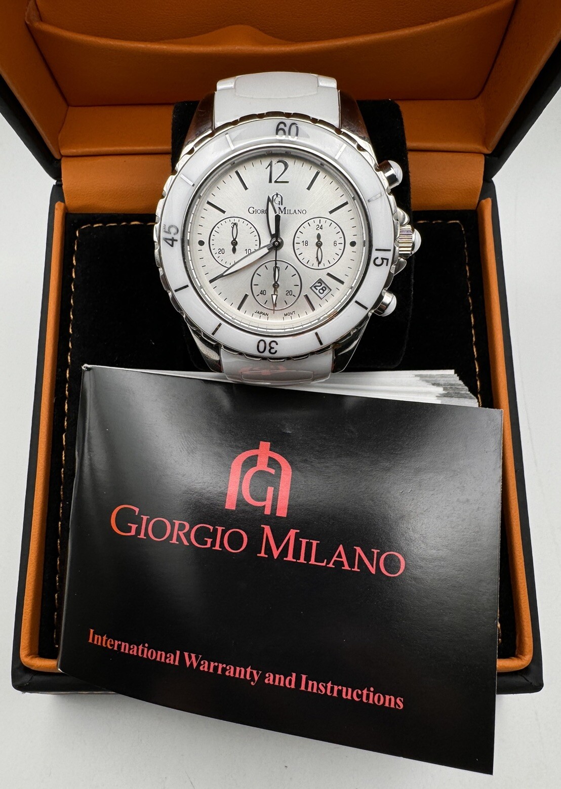 Giorgio Milano White Ceramic Date Chronograph Wrist Watch With Box