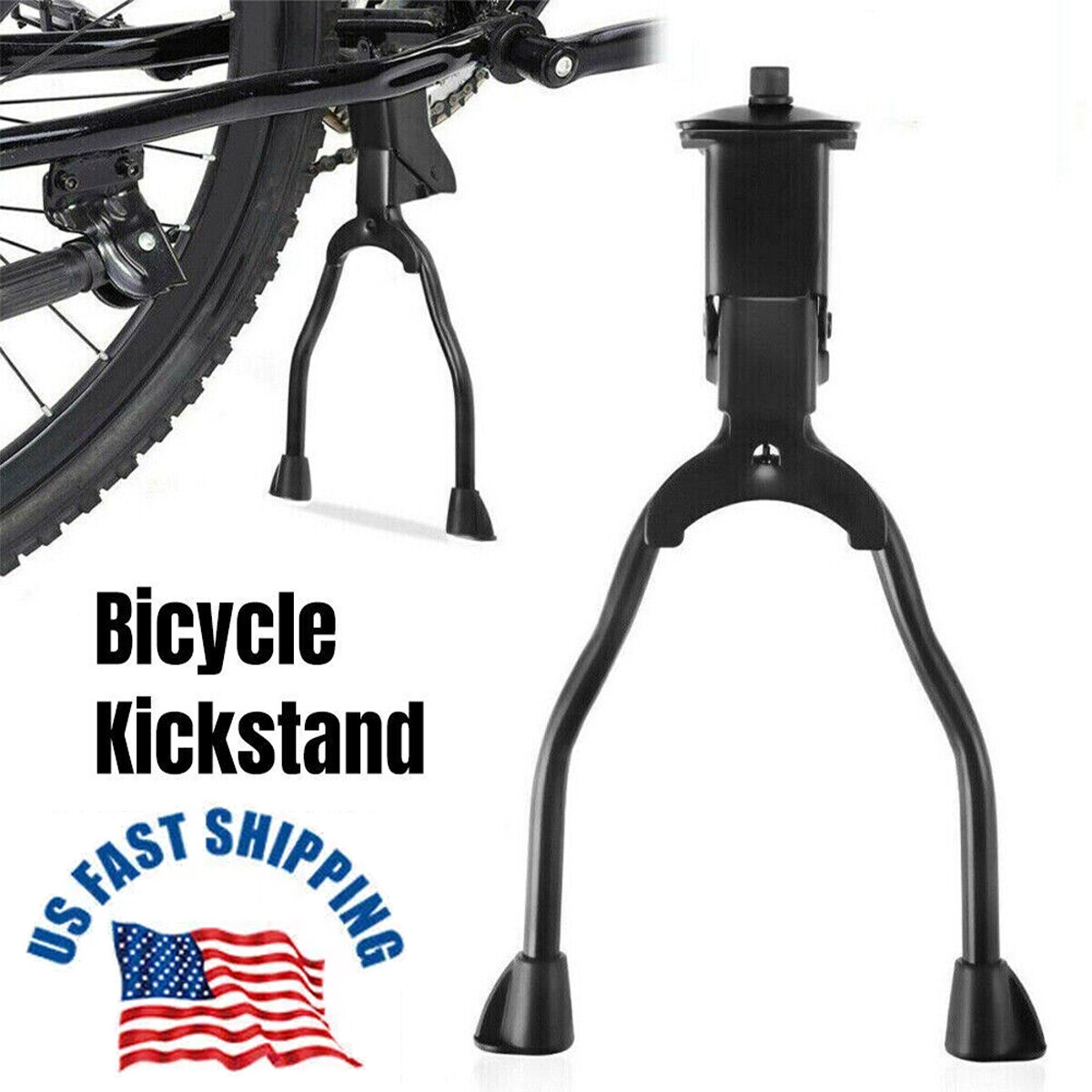 Bicycle Double Leg Side Stand Kick Kickstand Bike Support Spring Center Black