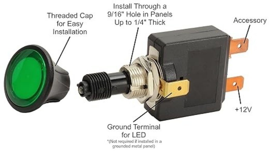 50A Push/Pull Switch with Green LED Green
