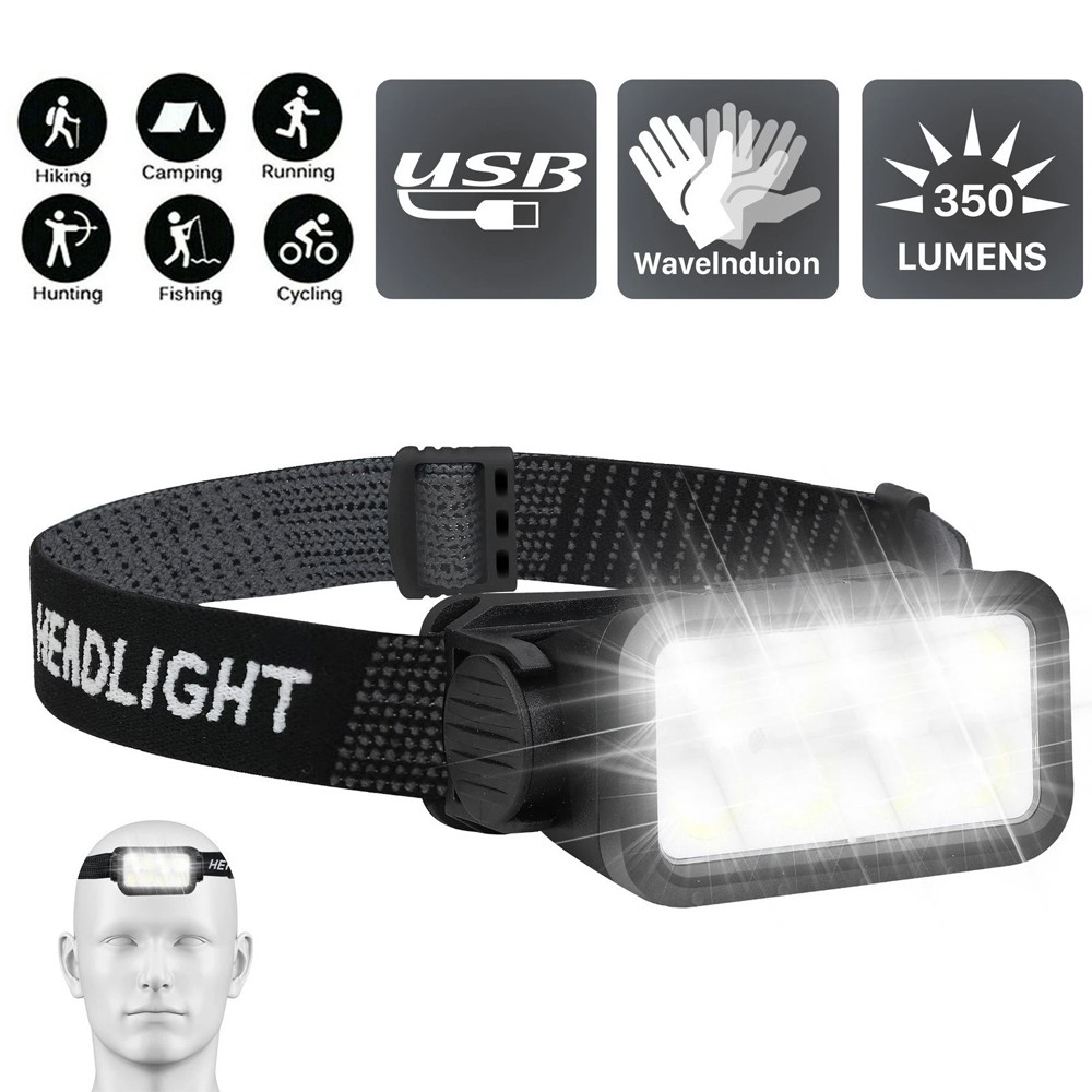2COB + LED Rechargeable Headlamp Headlight Torch Work Light Head Band Lamp 6000K
